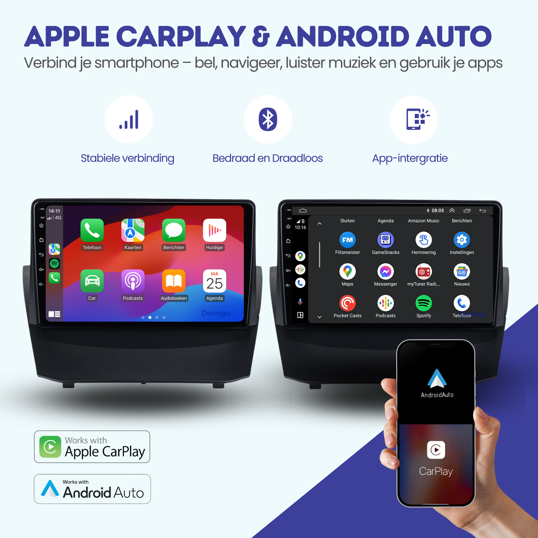Ford Fiesta CarPlay autoradio | 2013 t/m 2017 | Denago DNG-A06 | 9 inch | Android 13 | Draadloos CarPlay & Android Auto
