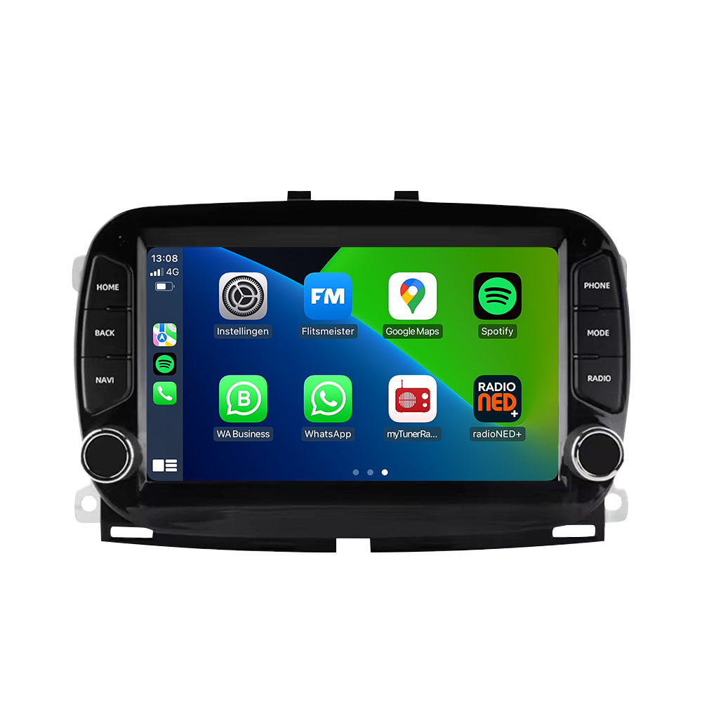 Fiat 500 CarPlay & Android Auto autoradio | 2016 t/m 2019 | Android 15 | Davilon | Zwart-1