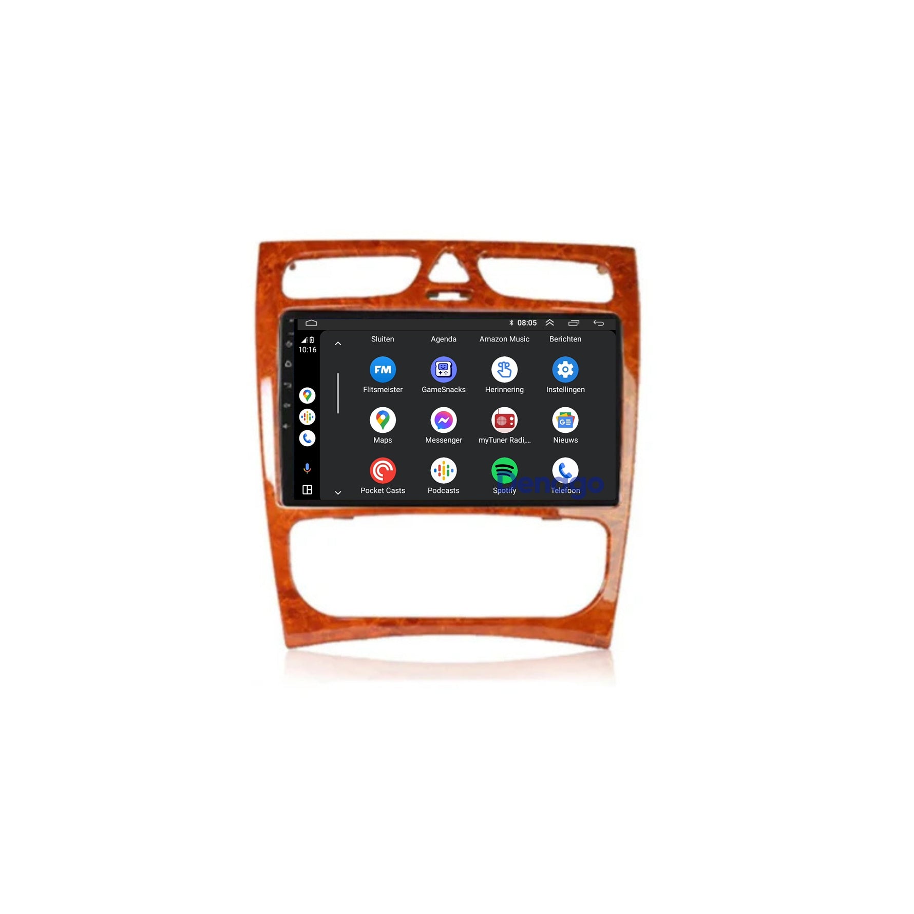 Mercedes C-Klasse W203 CarPlay autoradio | 2000 t/m 2004 | Denago DNG-A203 | 9 inch | Android 13 | Draadloos CarPlay & Android Auto | Houtkleur frame