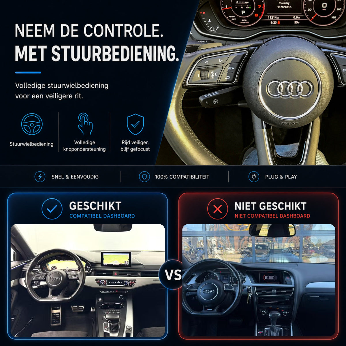 Audi A4, Audi S4 en Audi RS4 | 2016 t/m 2019 | CarPlay & Android Auto Box | MIB-6