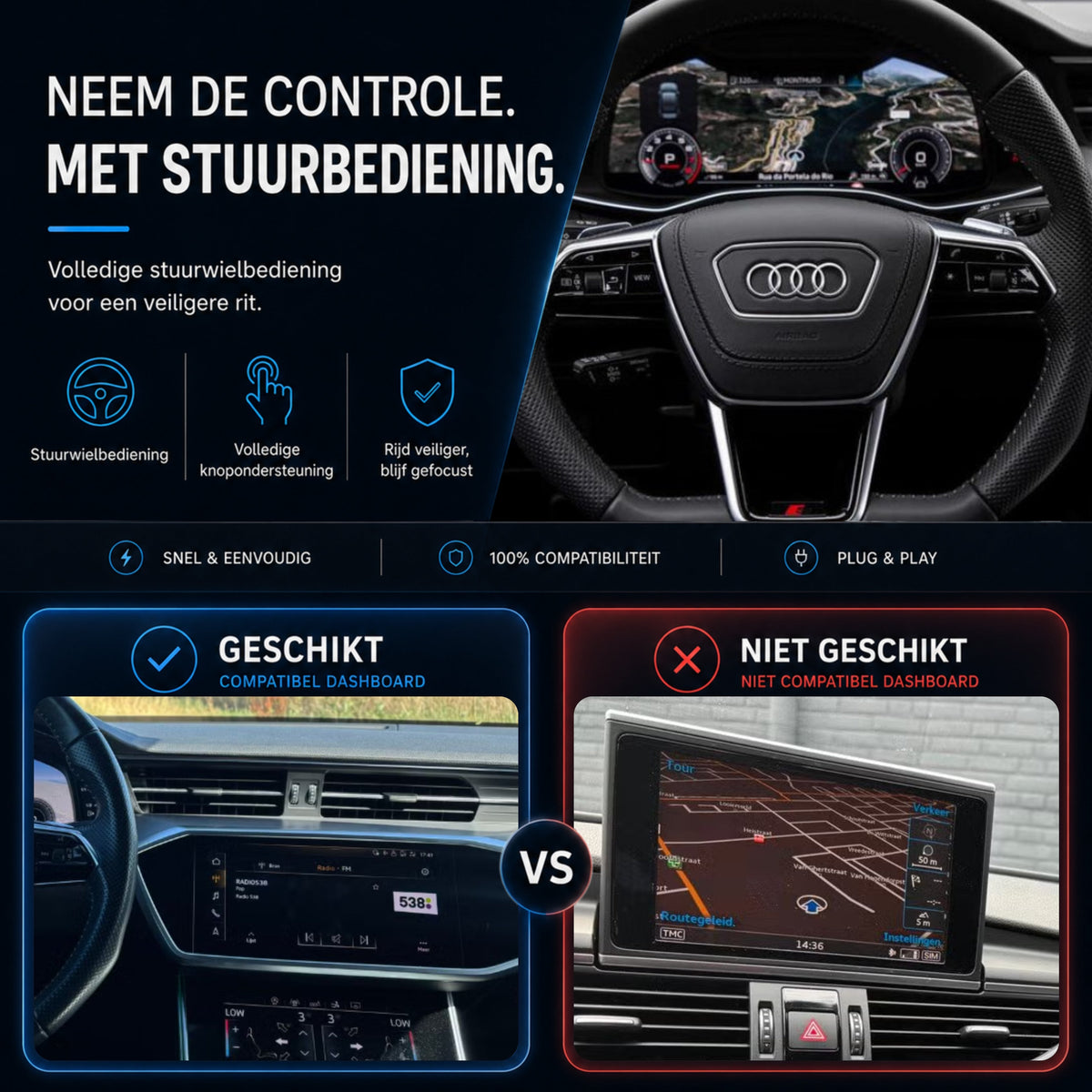 Audi A7, Audi S7 en Audi RS7 | 2018 t/m 2025 | CarPlay & Android Auto Box | MIB3-6