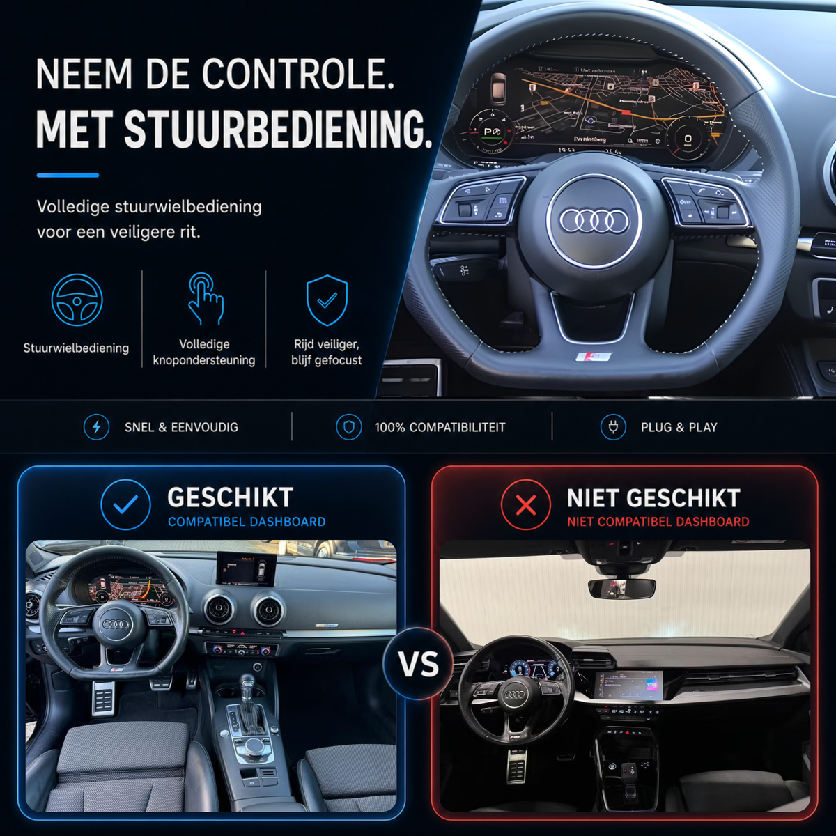 Audi A3, Audi S3 en Audi RS3 | 2013 t/m 2020 | CarPlay & Android Auto Box | MIB-6