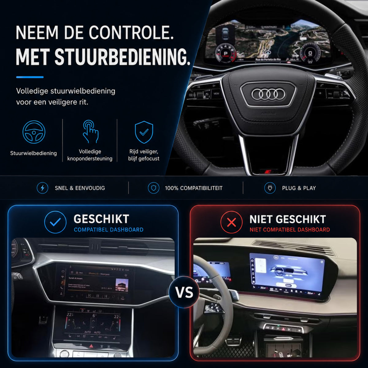 Audi A6, Audi S6 en Audi RS6 | 2019 t/m 2025 | CarPlay & Android Auto Box | MIB3-6