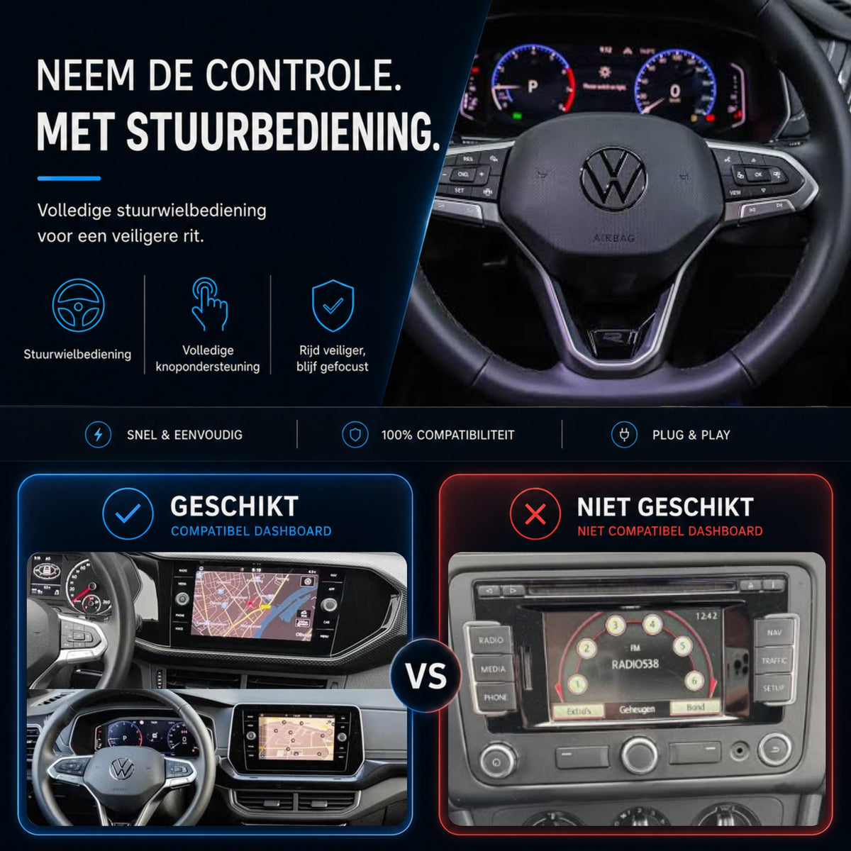 Volkswagen T-Cross | 2019 t/m 2026 | CarPlay & Android Auto Box | MIB-6