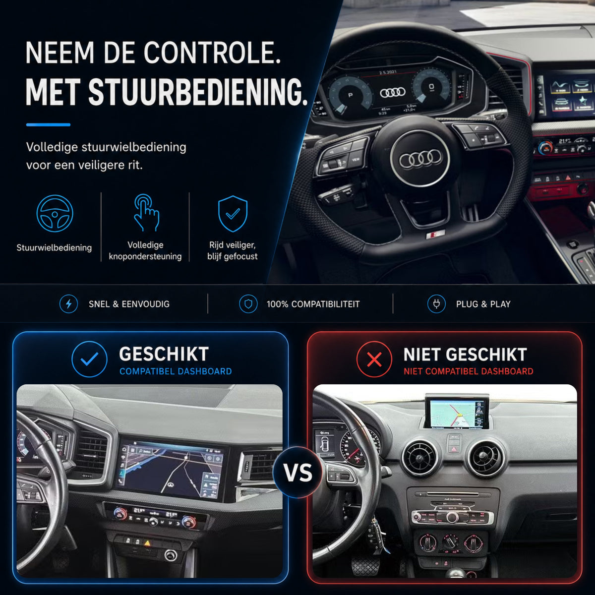 Audi A1 en Audi S1 | 2018 t/m 2026 | CarPlay & Android Auto Box | MIB3-6