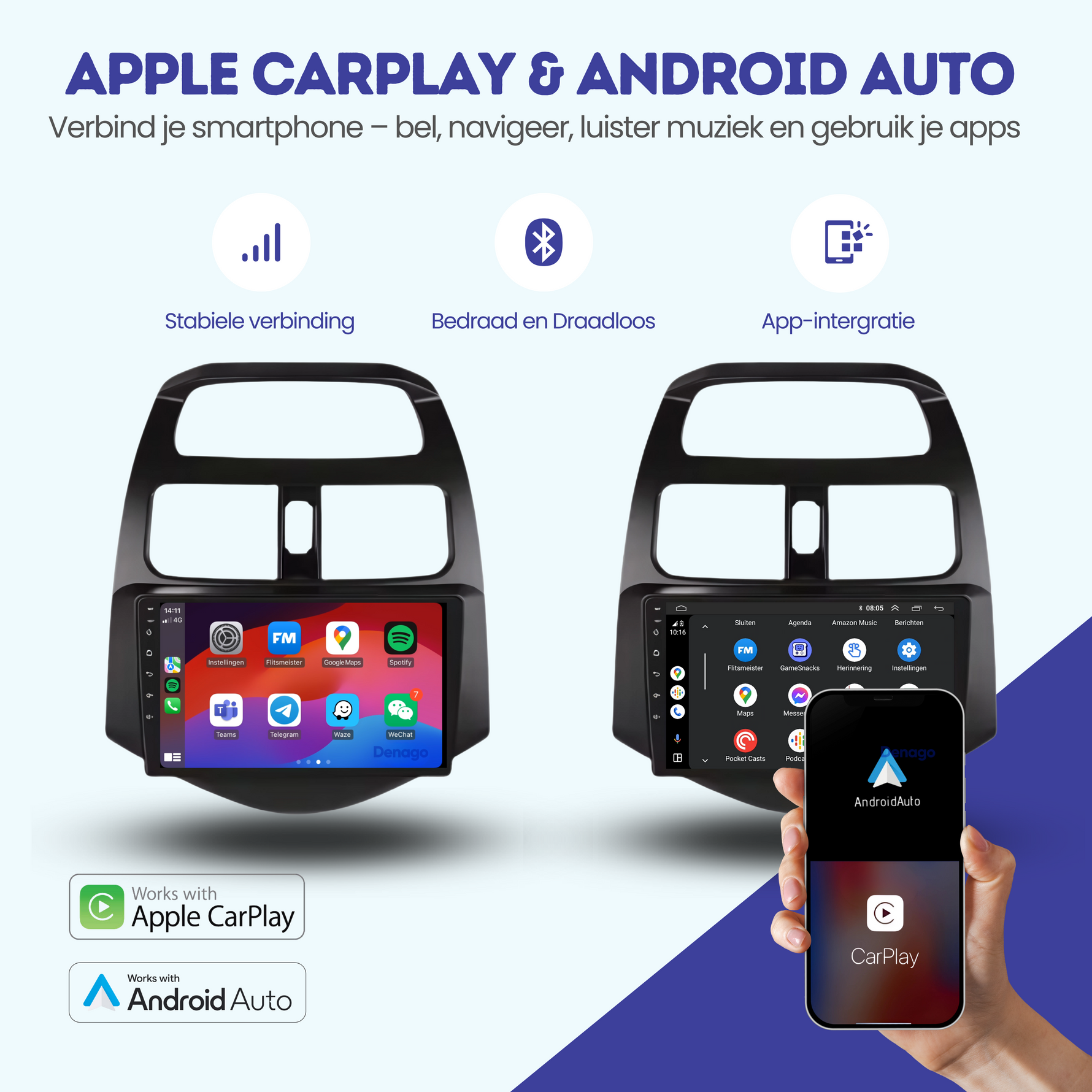 Chevrolet Spark CarPlay autoradio | 2009 t/m 2015 | Denago DNG-A24 | 9 inch | Android 13 | Draadloos CarPlay & Android Auto