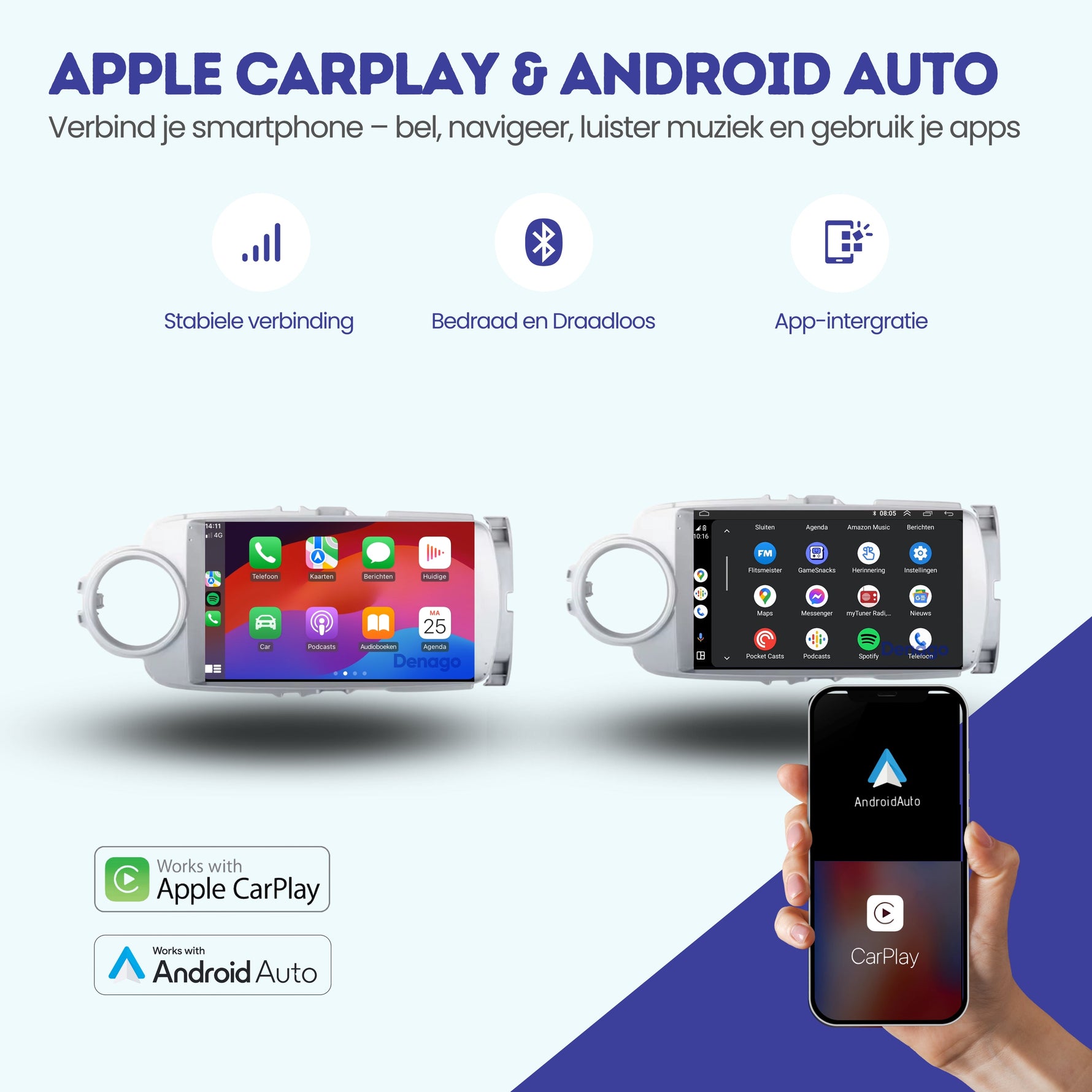 Toyota Yaris CarPlay autoradio | 2011 t/m 2019 | Denago DNG-A286 | 9 inch | Android 13 | Zilver | Draadloos CarPlay & Android Auto