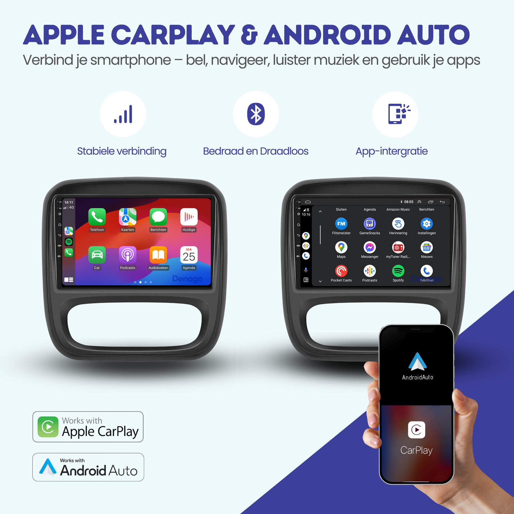 Renault Trafic CarPlay autoradio | 2015 t/m 2021 | Denago DNG-A41R | 9 inch | Android 13 | Draadloos CarPlay & Android Auto