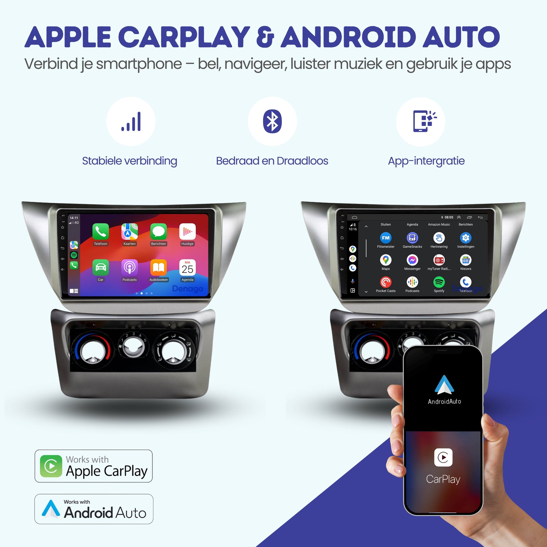 Mitsubishi Lancer IX CarPlay autoradio | 2003 t/m 2007 | Denago DNG-A151 | 9 inch | Android 13 | Draadloos CarPlay & Android Auto