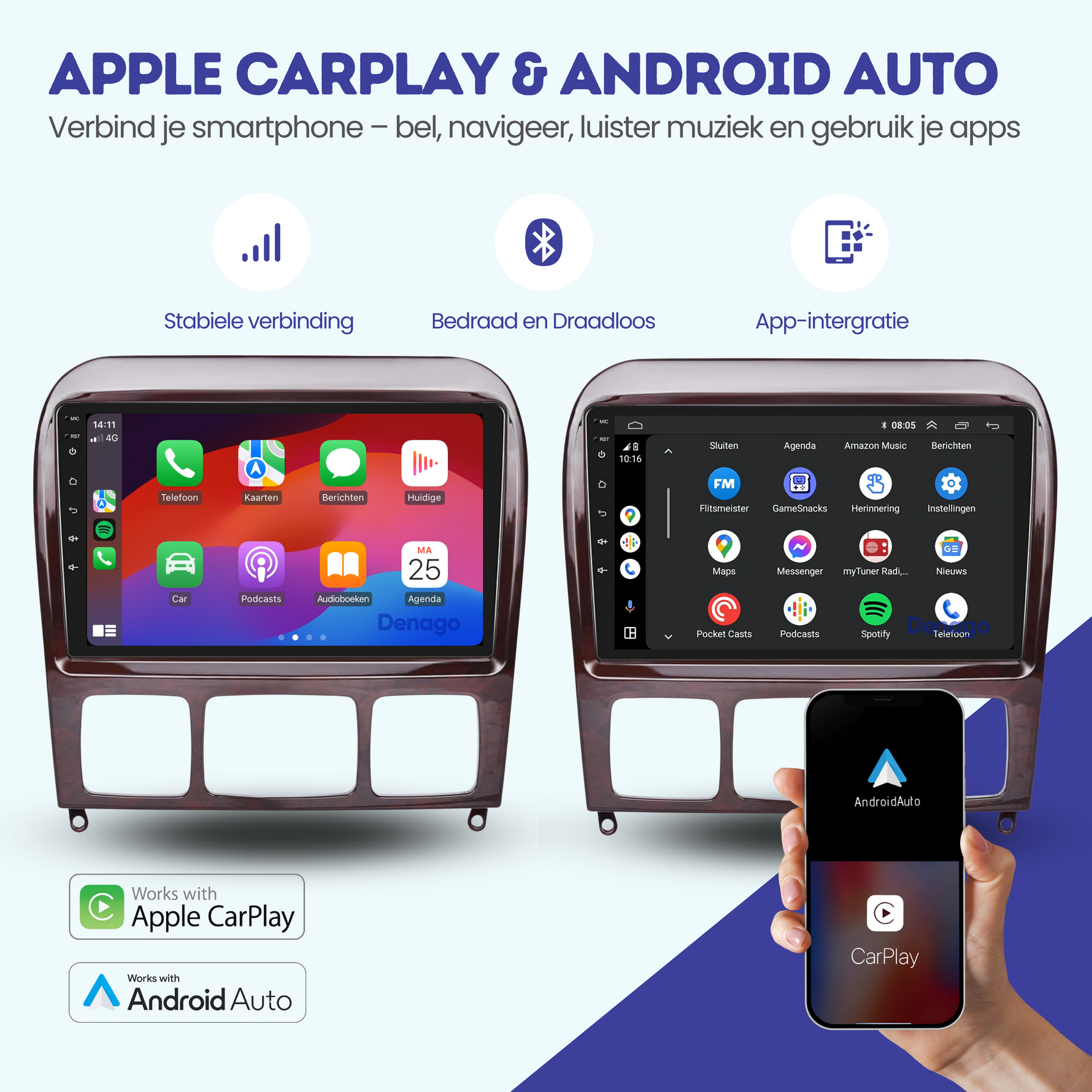 Mercedes S-Klasse CarPlay autoradio | 1999 t/m 2005 | Denago DNG-A92 | 9 inch | Android 13 | Draadloos CarPlay & Android Auto