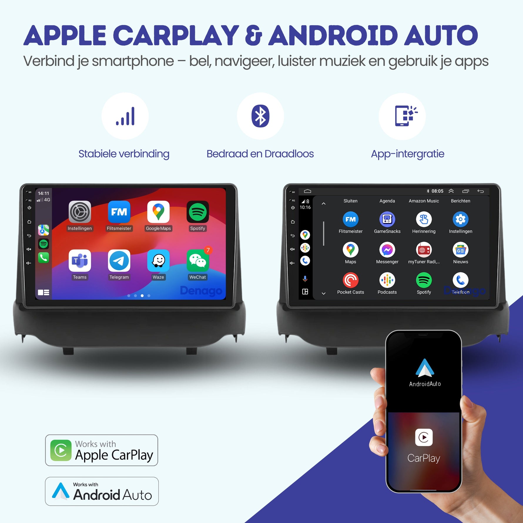 Ford EcoSport CarPlay autoradio | 2014 t/m 2017 | Denago DNG-A290 | 9 inch | Android 13 | Draadloos CarPlay & Android Auto
