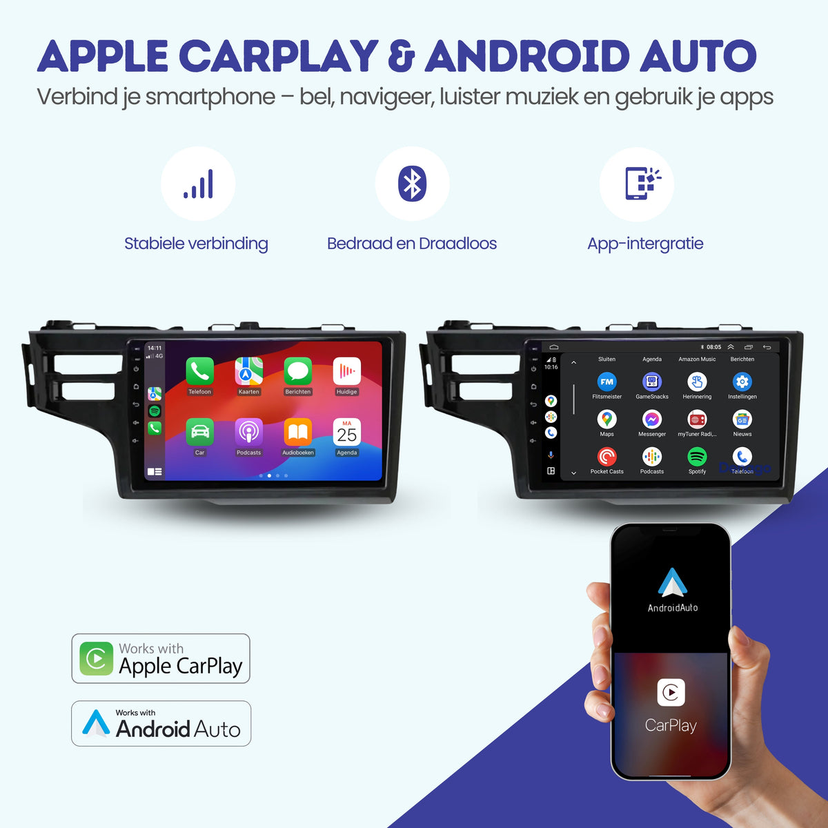 Honda Jazz CarPlay autoradio | 2016 t/m 2019 | Denago DNG-A172 | 9 inch | Android 13 | Draadloos CarPlay & Android Auto-2
