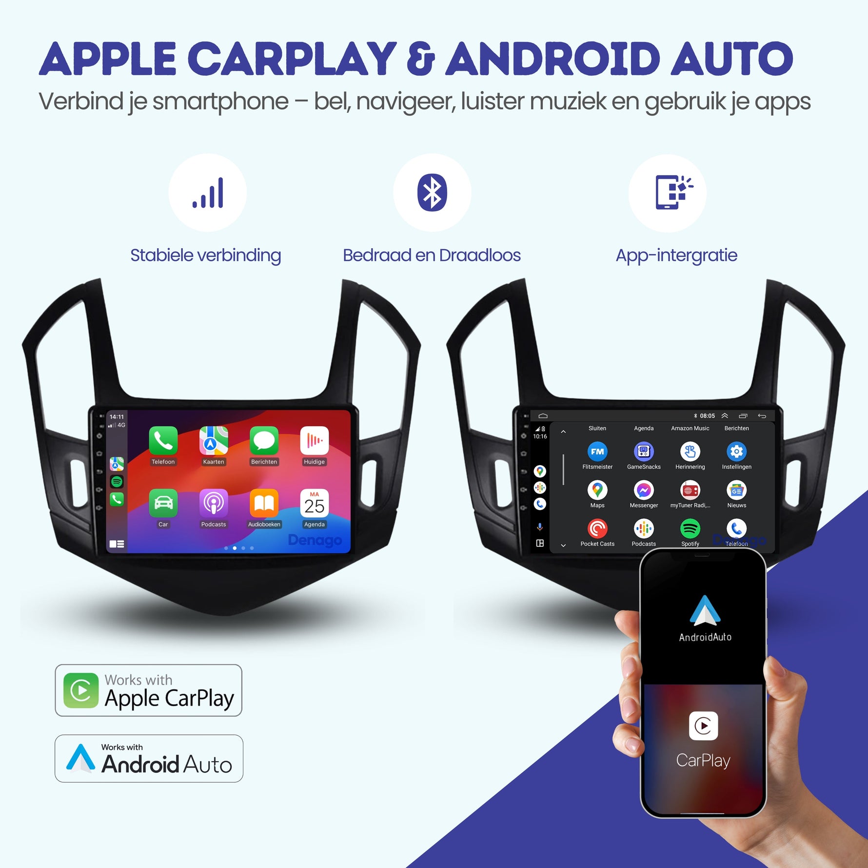 Chevrolet Cruze CarPlay autoradio | 2012 t/m 2014 | Denago DNG-A169 | 9 inch | Android 13 | Draadloos CarPlay & Android Auto