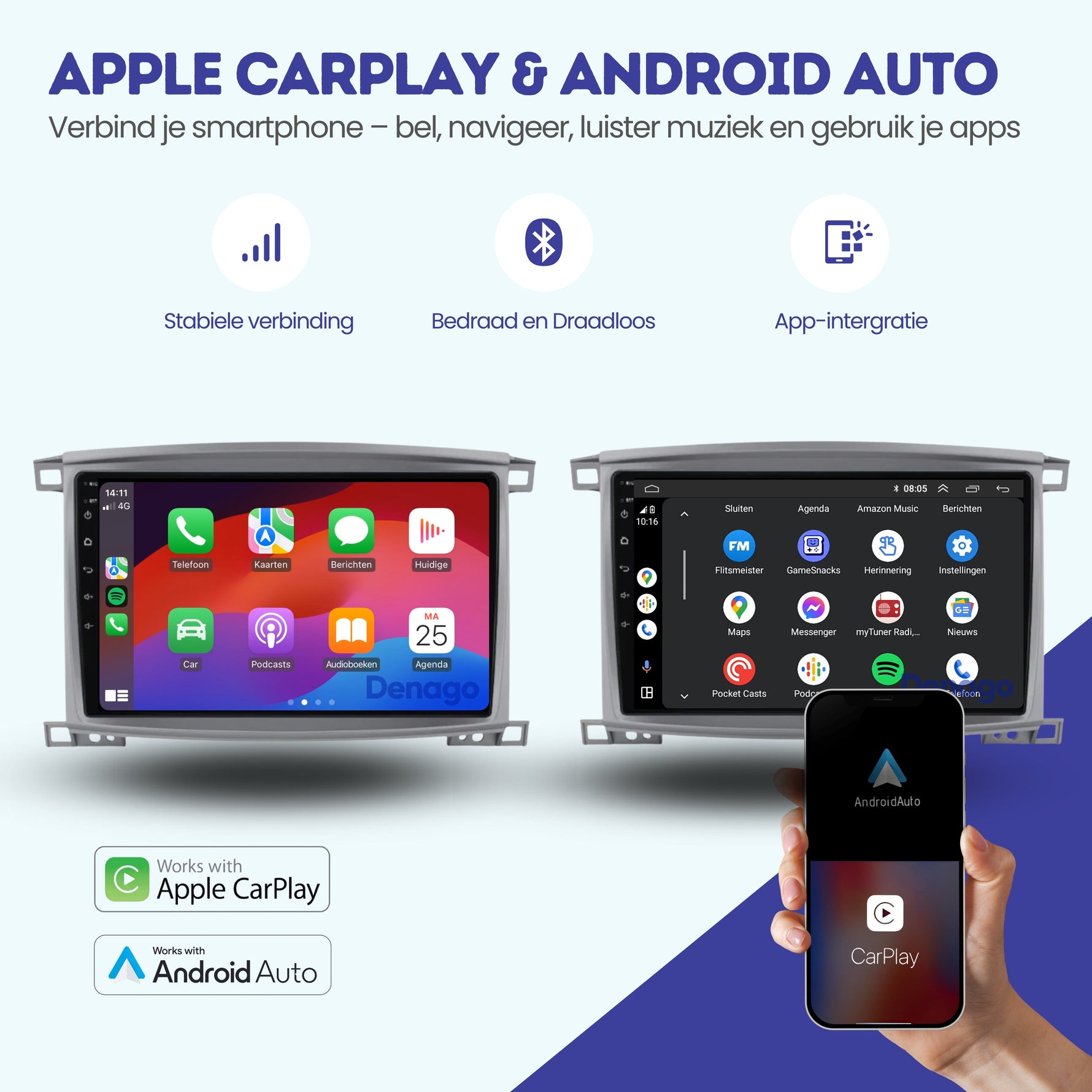 Toyota Land Cruiser 100 CarPlay autoradio | 2005 t/m 2007 | Denago DNG-A310 | 10 inch | Android 13 | Draadloos CarPlay & Android Auto | Grijs frame