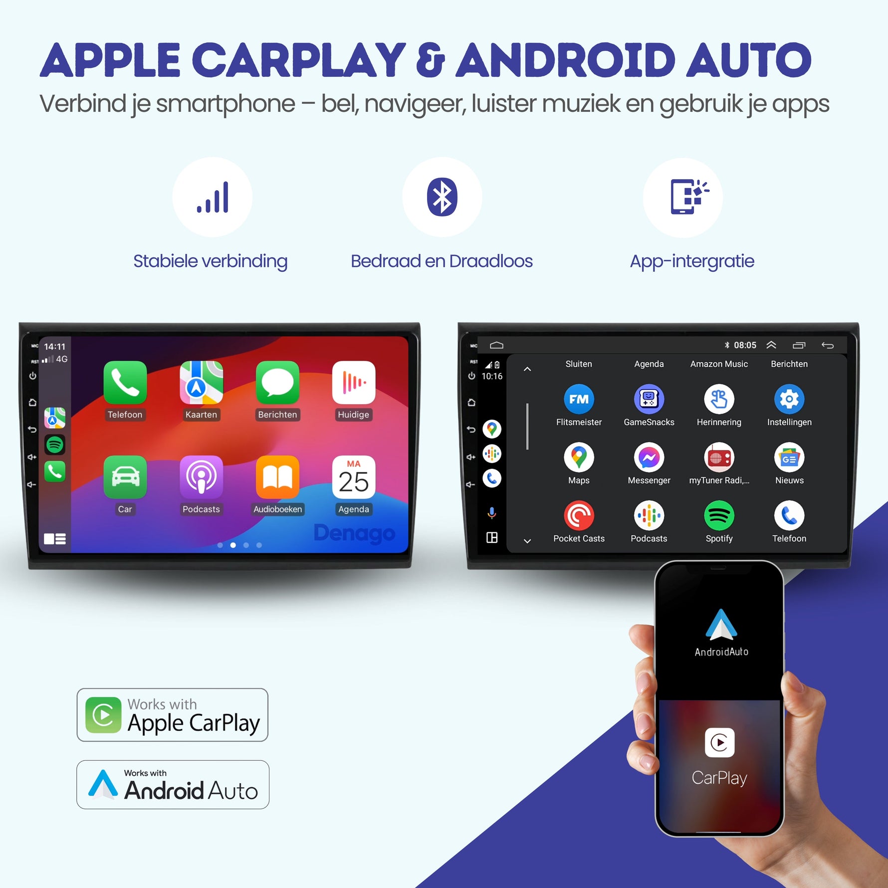 Fiat Bravo CarPlay autoradio | 2006 t/m 2017 | Denago DNG-A178 | 9 inch | Android 13 | Draadloos CarPlay & Android Auto