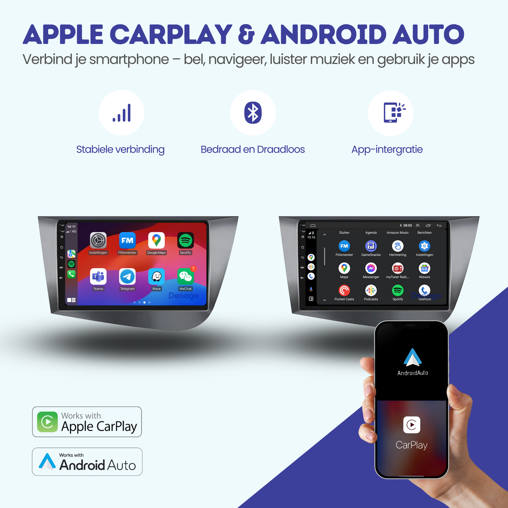 Seat Leon CarPlay autoradio | 2005 t/m 2012 | Denago DNG-A21 | 9 inch | Android 13 | Draadloos CarPlay & Android Auto