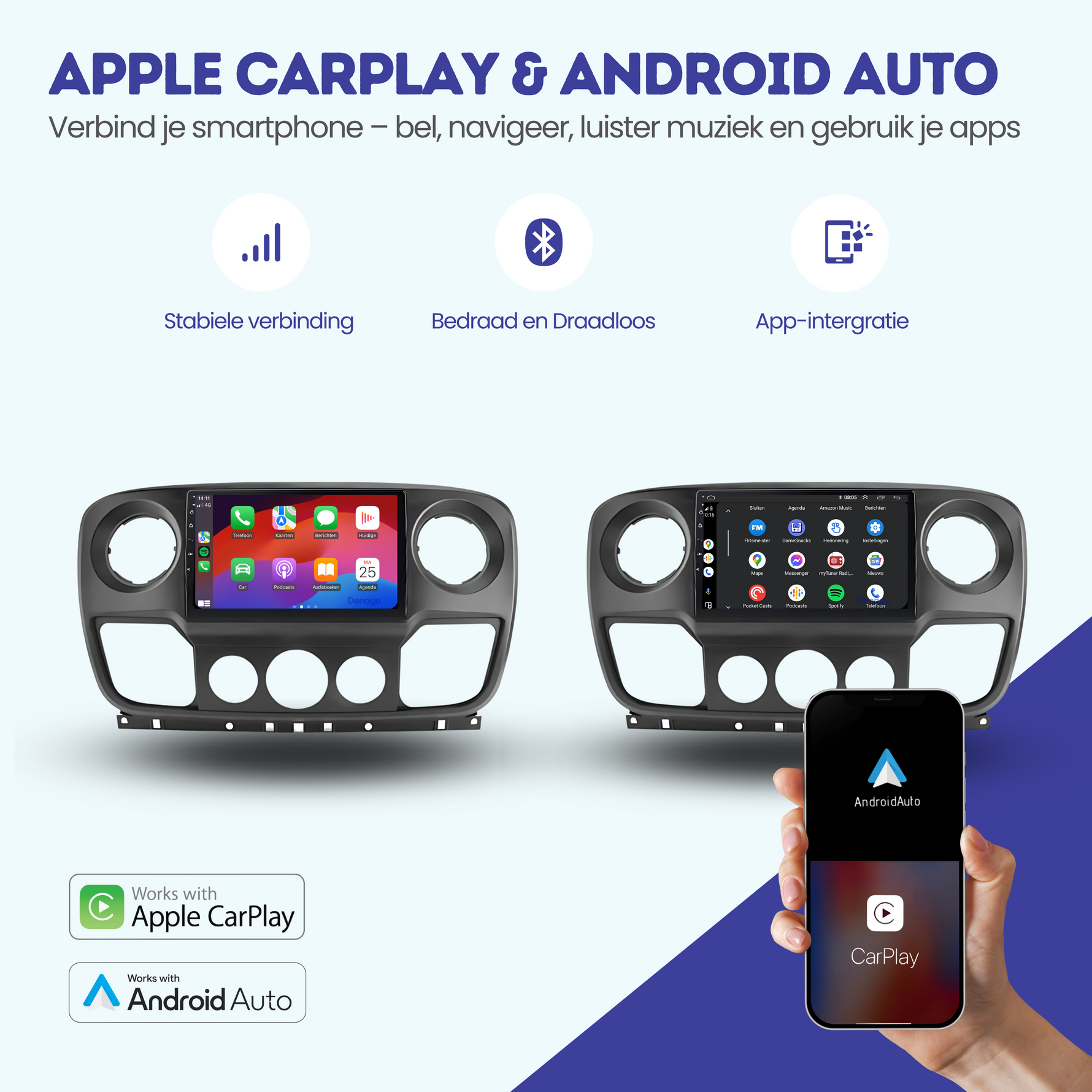 Nissan NV400 CarPlay autoradio | 2010 t/m 2021 | Denago DNG-A80 | 9 inch | Android 13 | Draadloos CarPlay & Android Auto
