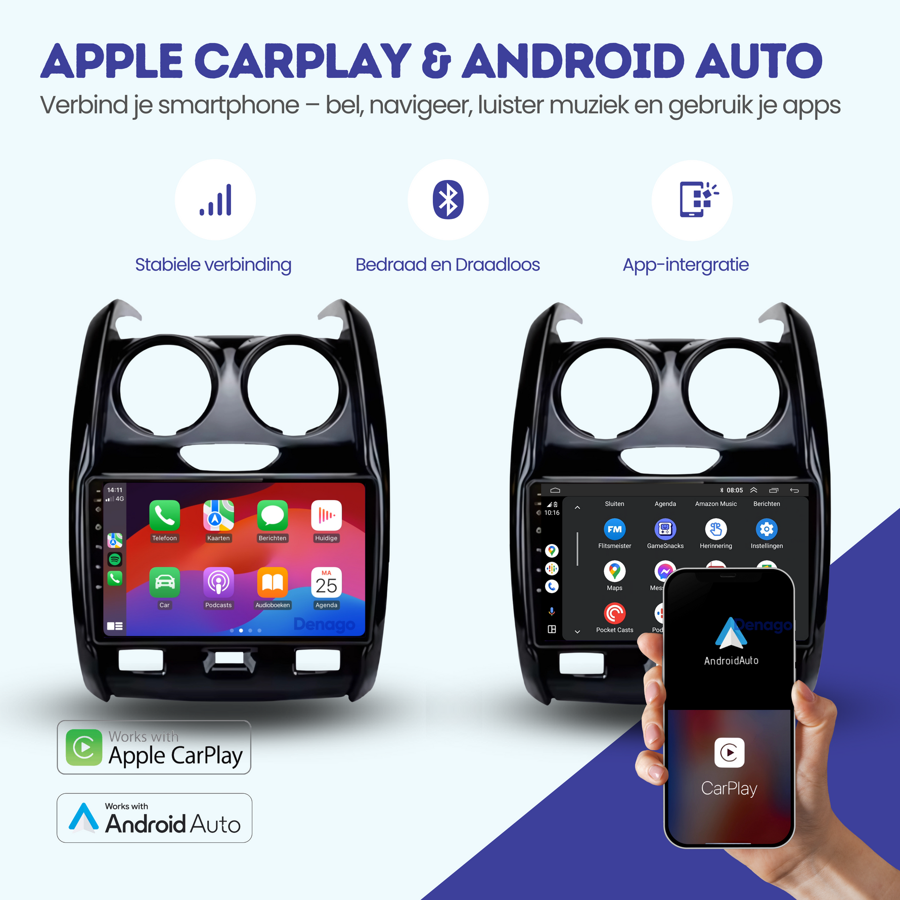 Dacia Duster CarPlay autoradio | 2013 t/m 2017 | Denago DNG-A32 | 9 inch | Android 13 | Draadloos CarPlay & Android Auto