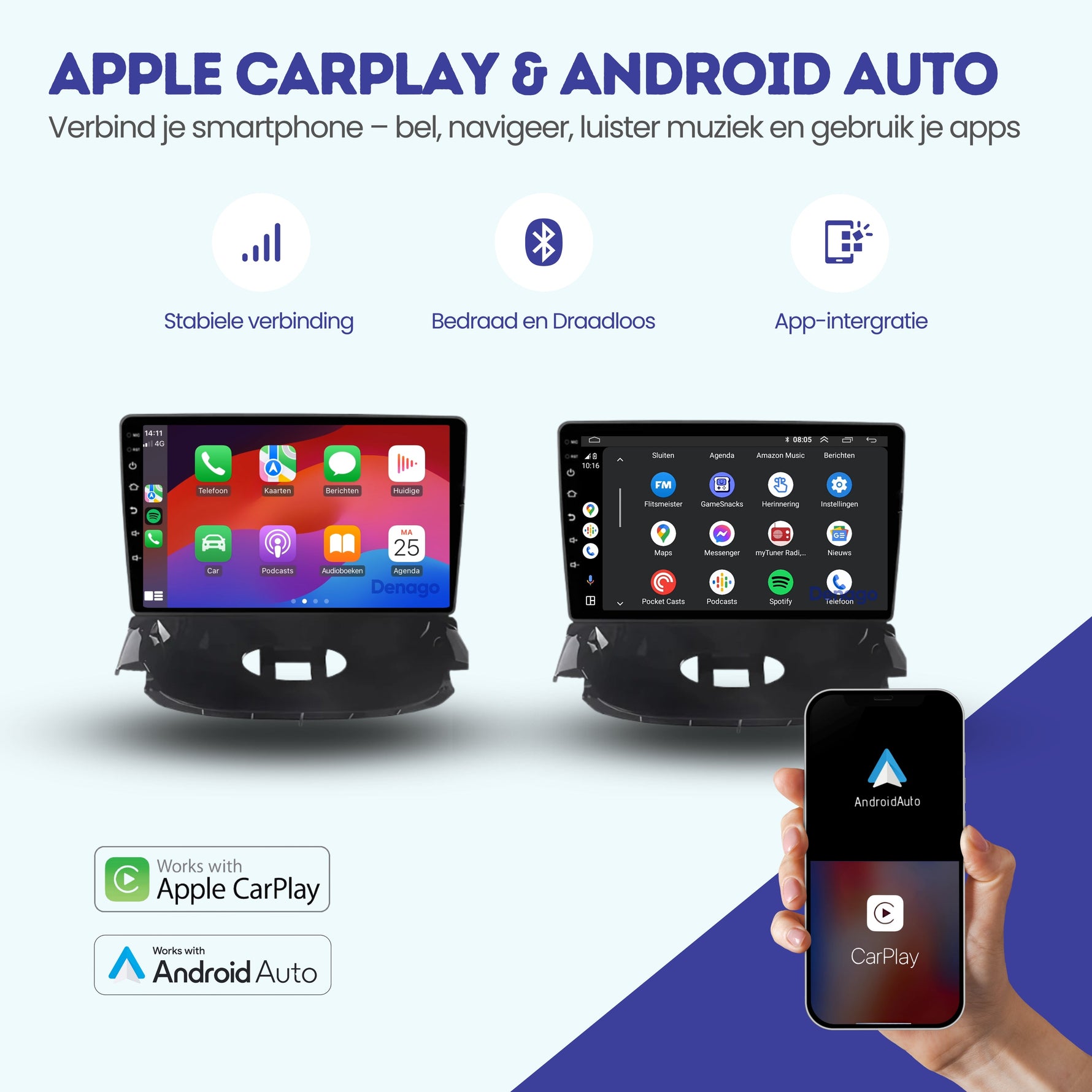 Peugeot 206 & Citroën C2 CarPlay autoradio | 2004 t/m 2013 | Denago DNG-A218 | 9 inch | Android 13 | Draadloos CarPlay & Android Auto