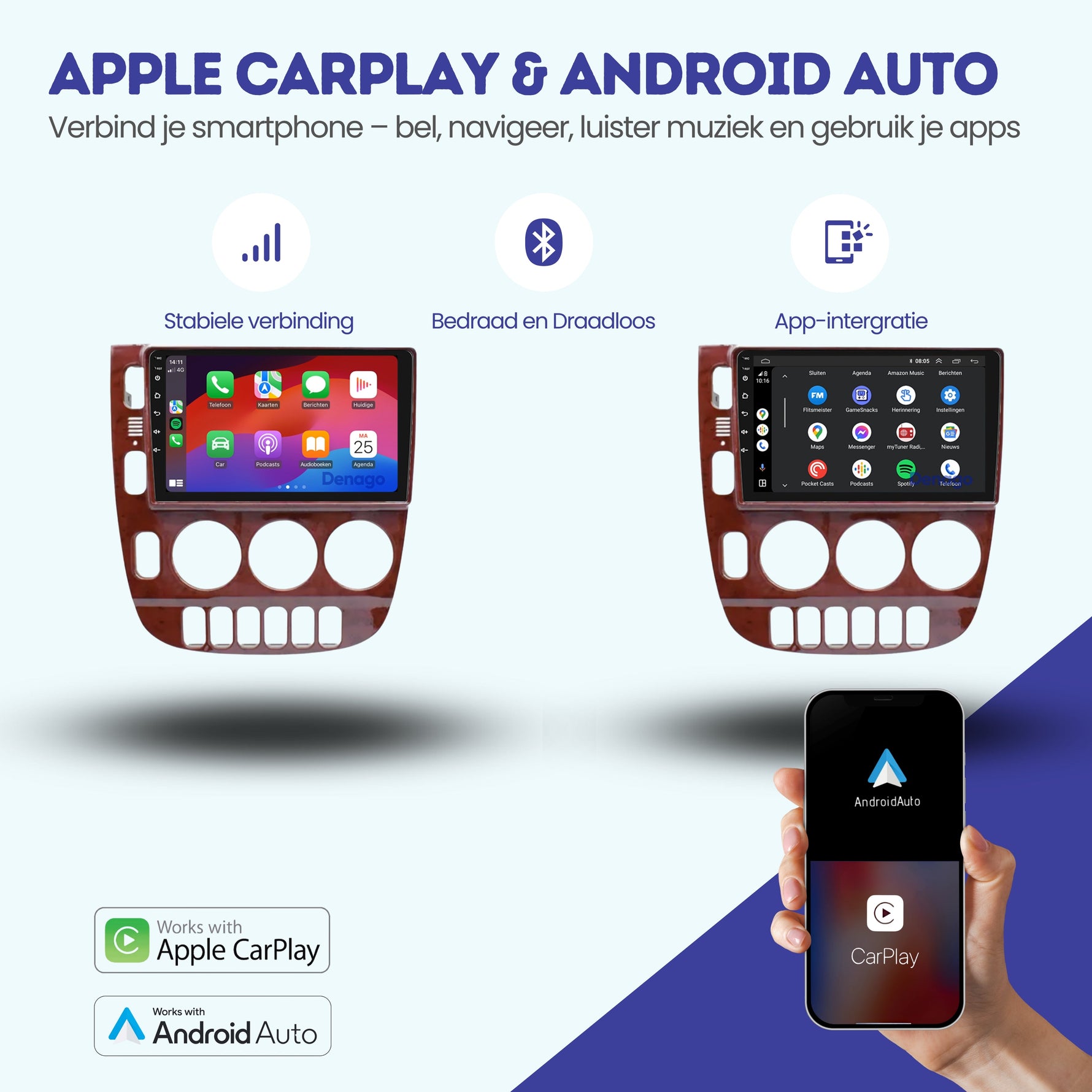Mercedes ML CarPlay autoradio | 1999 t/m 2004 | Denago DNG-A384 | 9 inch | Android 13 | Draadloos CarPlay & Android Auto