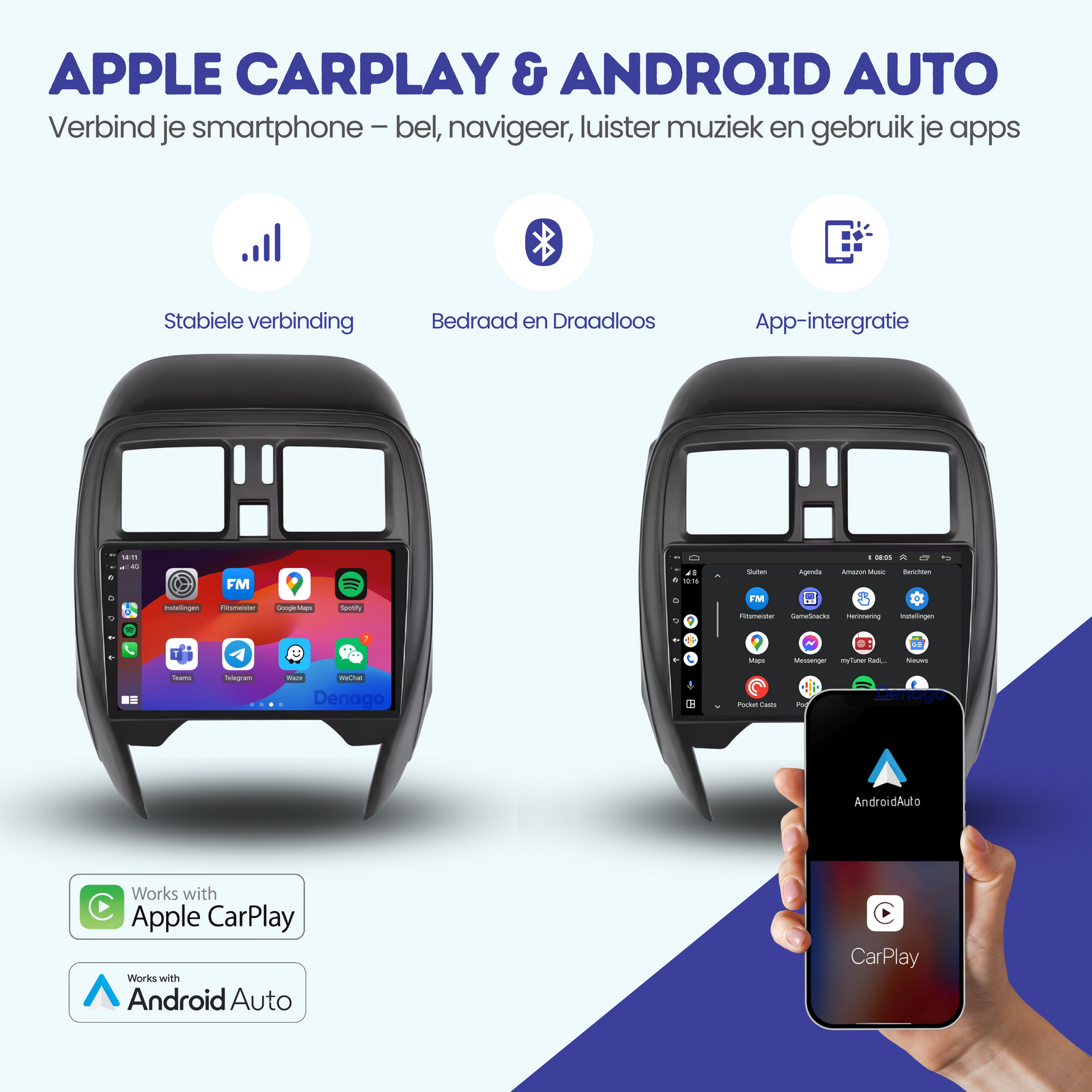 Nissan Micra CarPlay autoradio | 2013 t/m 2017 | Denago DNG-A27 | 9 inch | Android 13 | Draadloos CarPlay & Android Auto
