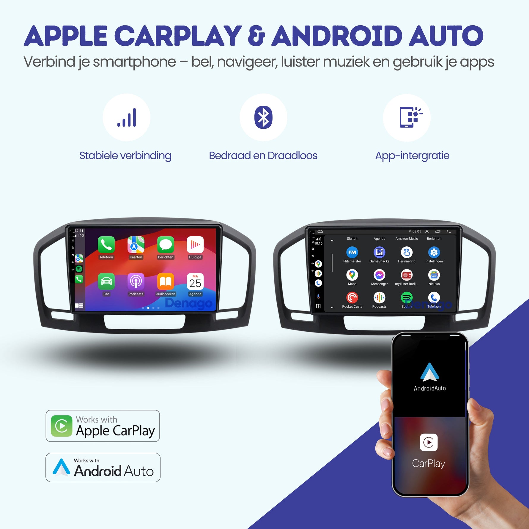 Opel Insignia CarPlay autoradio | 2008 t/m 2013 | Denago DNG-A279 | 9 inch | Android 13 | Draadloos CarPlay & Android Auto