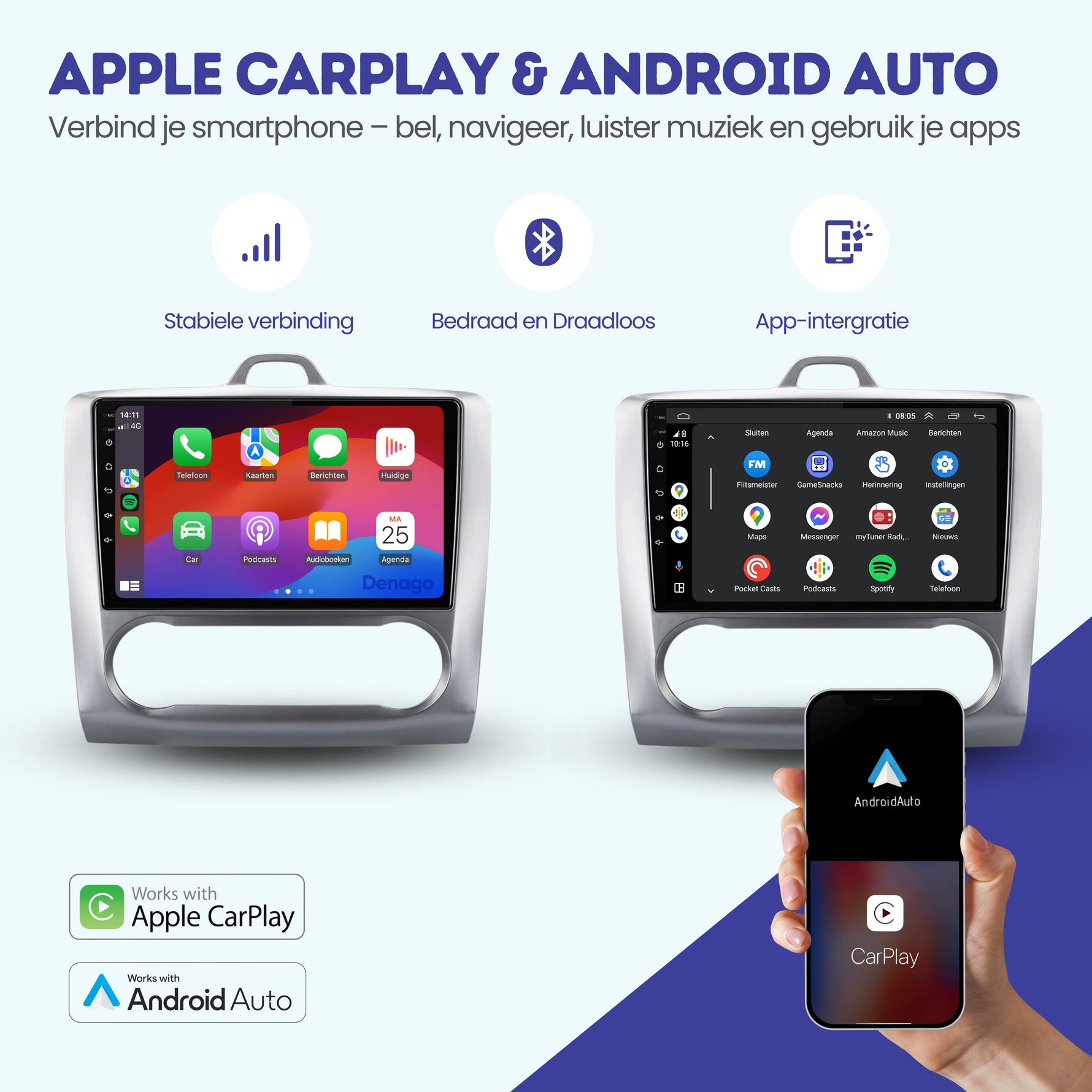 Ford Focus CarPlay autoradio | 2005 t/m 2010 | Denago DNG-A22 | 9 inch | Android 13 | Draadloos CarPlay & Android Auto