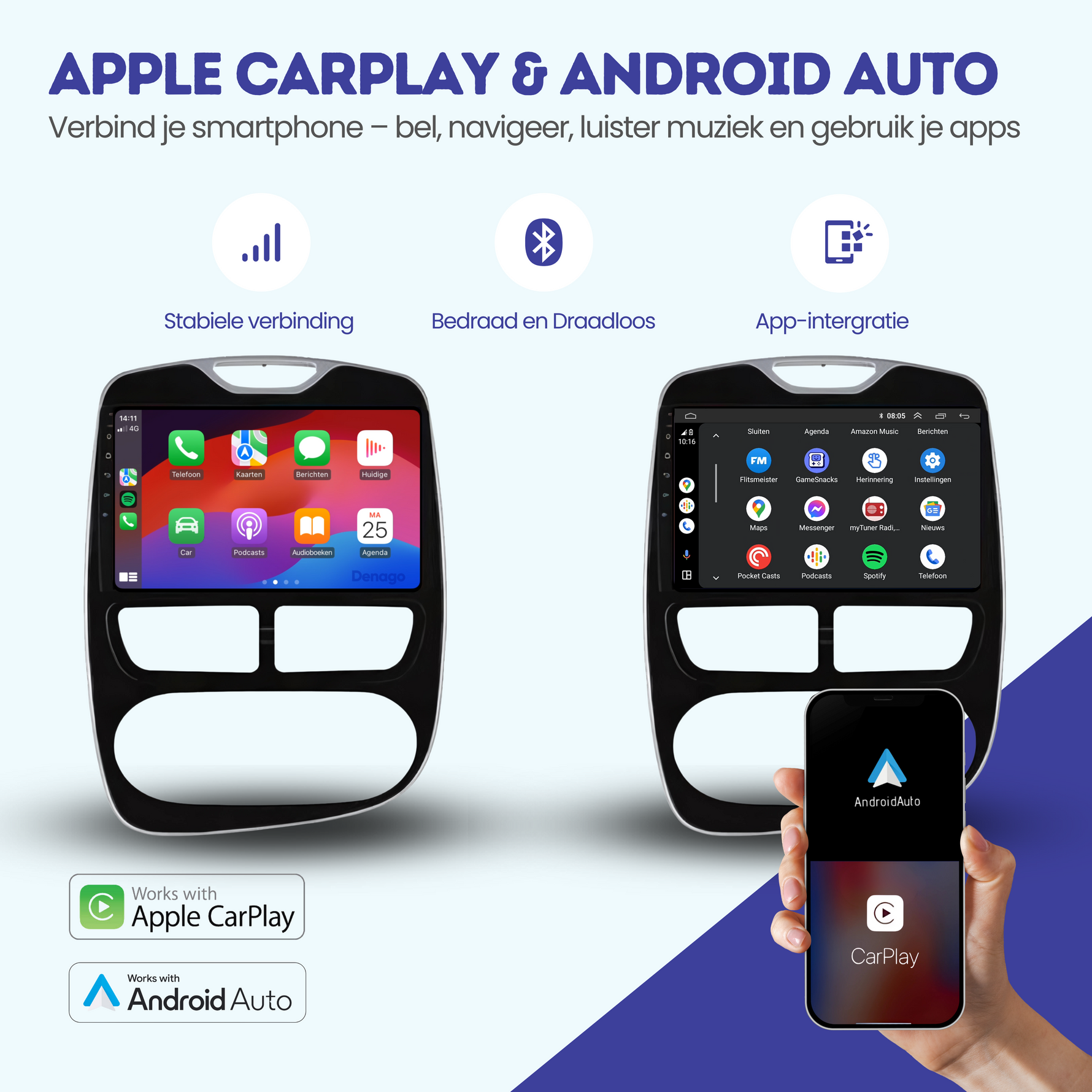 Renault Clio 4 CarPlay autoradio | 2013 t/m 2015 | Denago DNG-A20 | 9 inch | Android 13 | Draadloos CarPlay & Android Auto