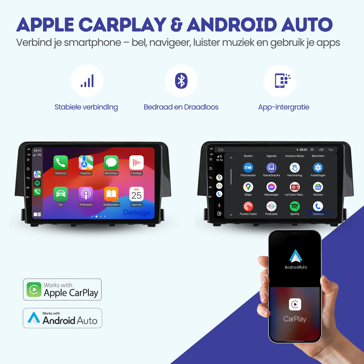Honda Civic CarPlay autoradio | 2016 t/m 2021 | Denago DNG-A114 | 9 inch | Android 13 | Draadloos CarPlay & Android Auto-2