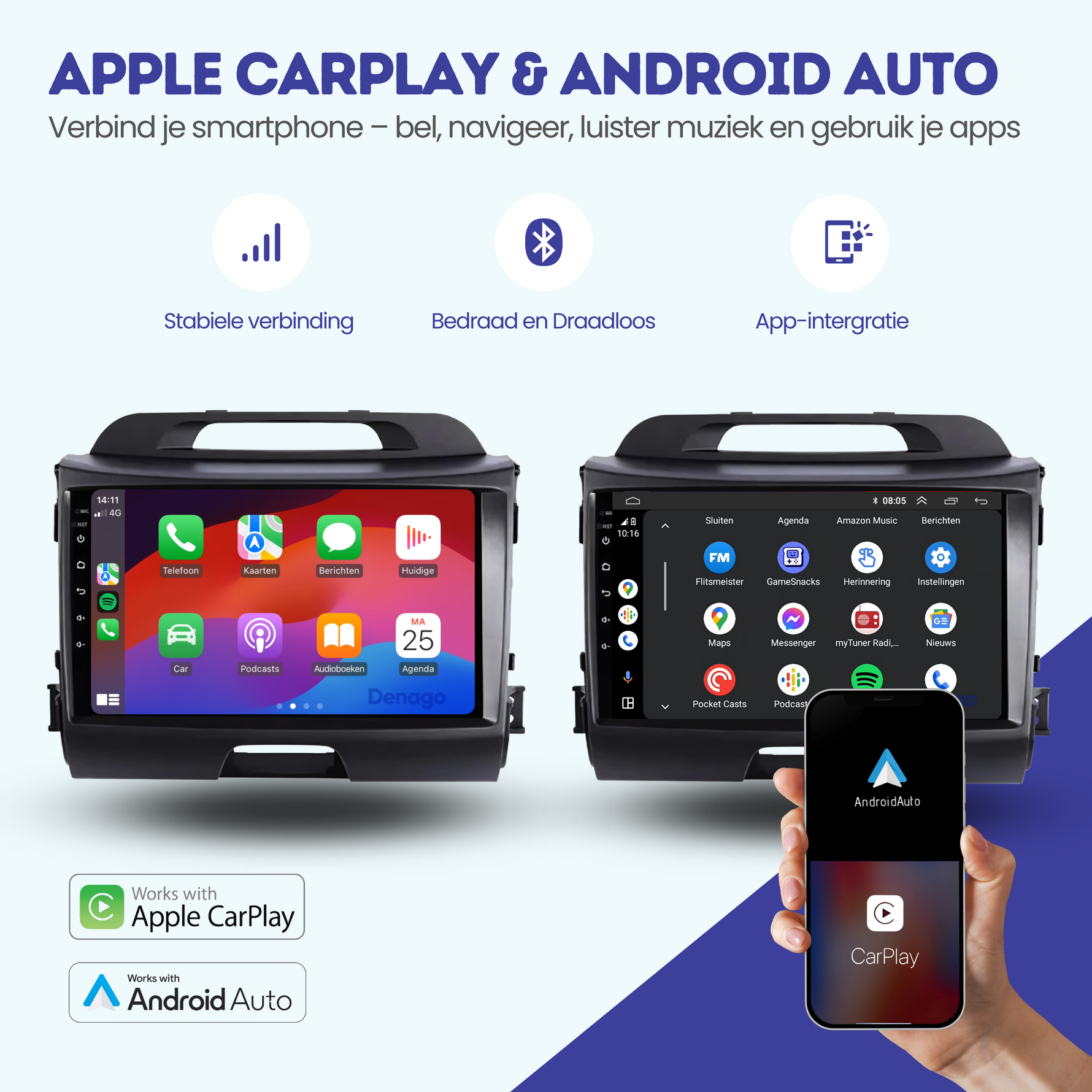Kia Sportage CarPlay autoradio | 2010 t/m 2015 | Denago DNG-A33 | 9 inch | Android 13 | Draadloos CarPlay & Android Auto