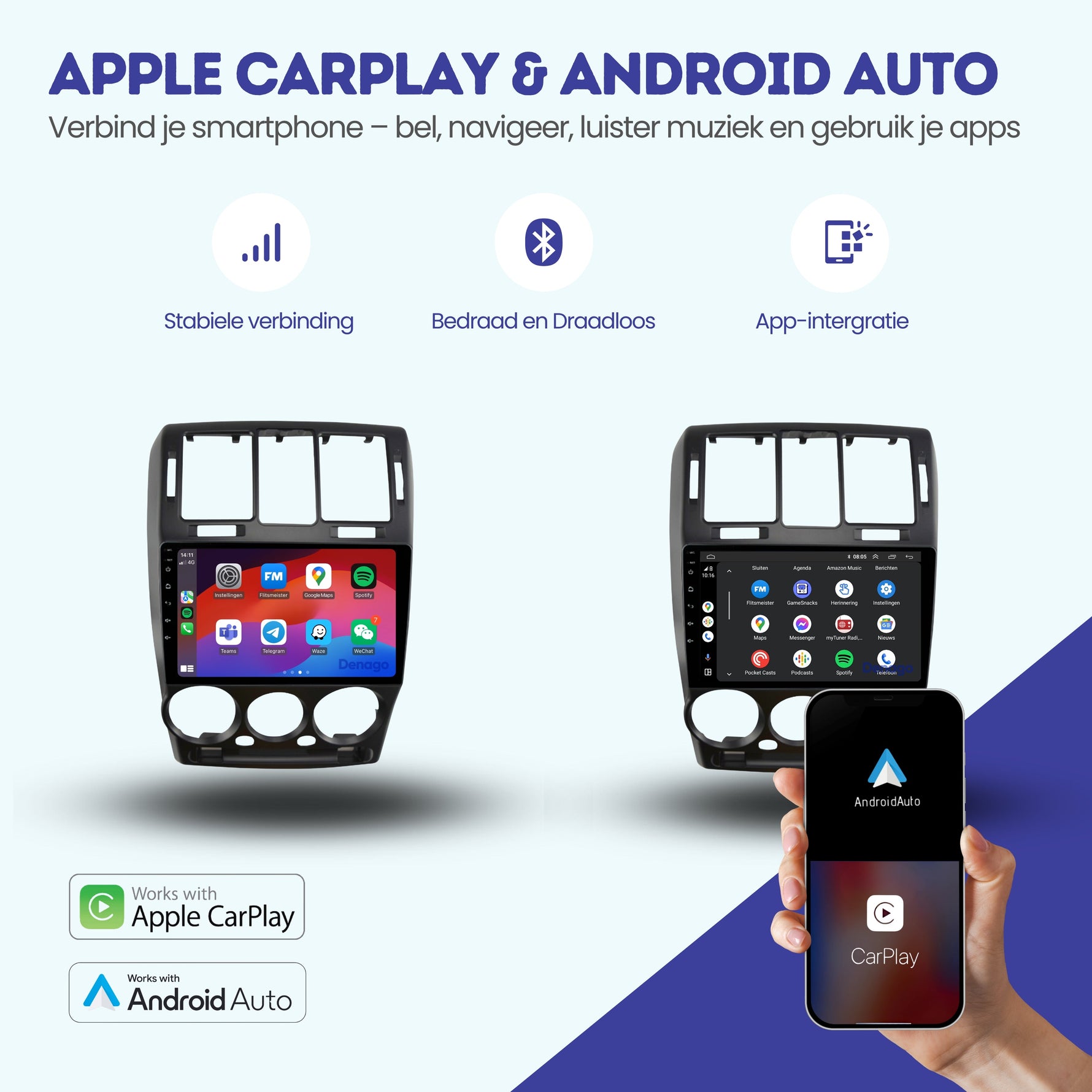 Hyundai Getz CarPlay autoradio | 2002 t/m 2011 | Denago DNG-A102 | 9 inch | Android 13 | Draadloos CarPlay & Android Auto