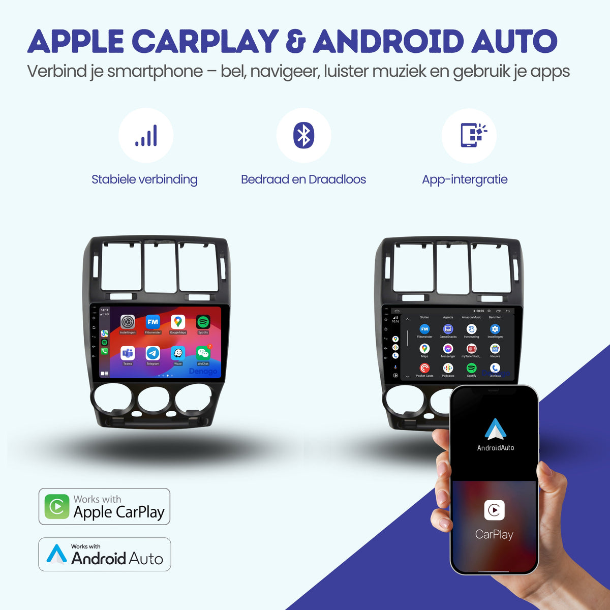 Hyundai Getz CarPlay autoradio | 2002 t/m 2011 | Denago DNG-A102 | 9 inch | Android 13 | Draadloos CarPlay & Android Auto-2