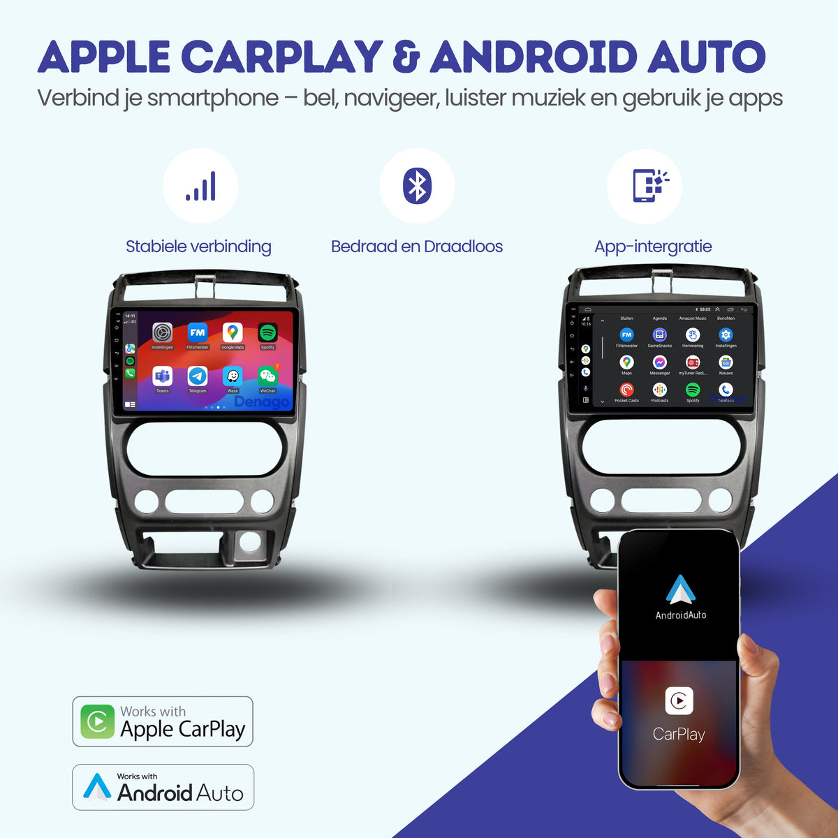 Suzuki Jimny CarPlay autoradio | 2005 t/m 2018 | Denago DNG-A334 | 9 inch | Android 13 | Draadloos CarPlay & Android Auto-2