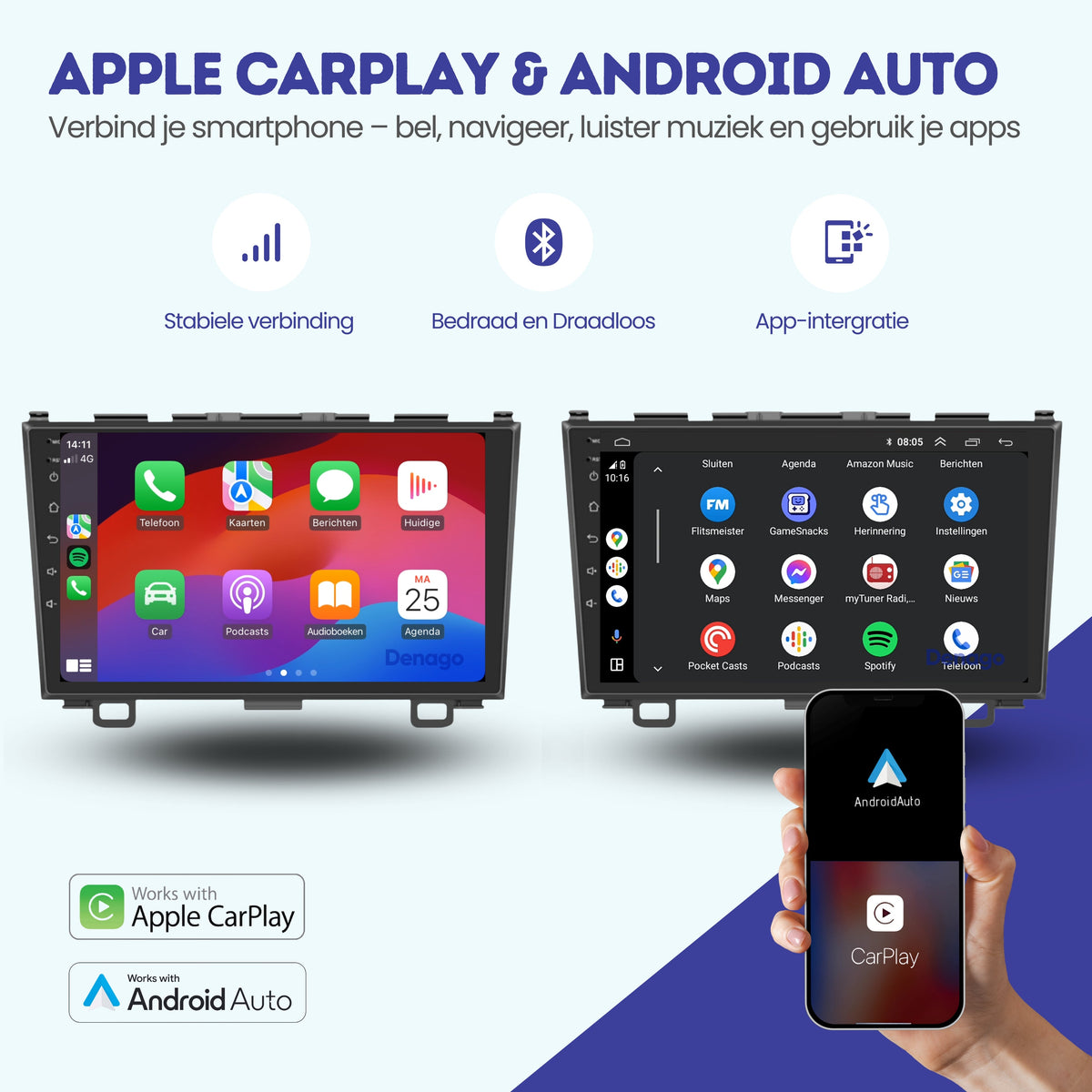 Honda CR-V CarPlay autoradio | 2007 t/m 2012 | Denago DNG-A100 | 9 inch | Android 13 | Draadloos CarPlay & Android Auto-2