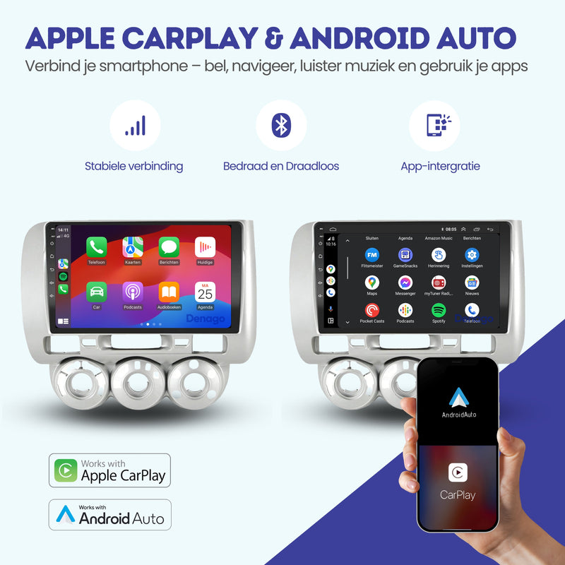 Honda Jazz CarPlay autoradio | 2008 t/m 2013 | Denago DNG-A156 | 9 inch | Android 13 | Draadloos CarPlay & Android Auto-2