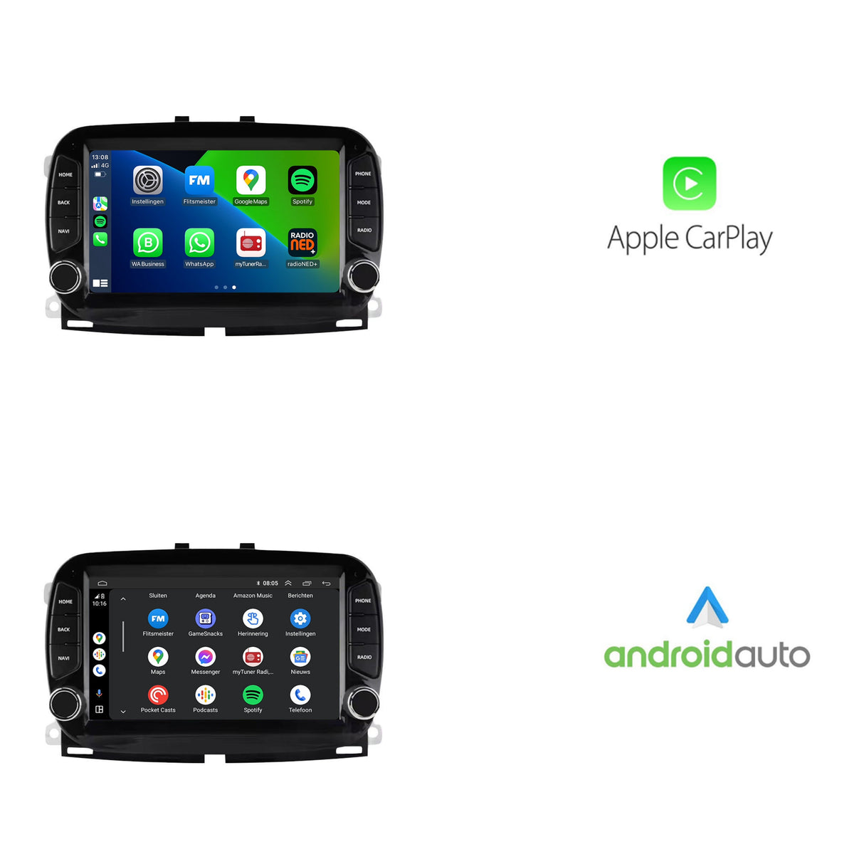 Autoradio CarPlay & Android Auto per Fiat 500 | dal 2016 al 2019 | Android 13 | Davilon | Nero