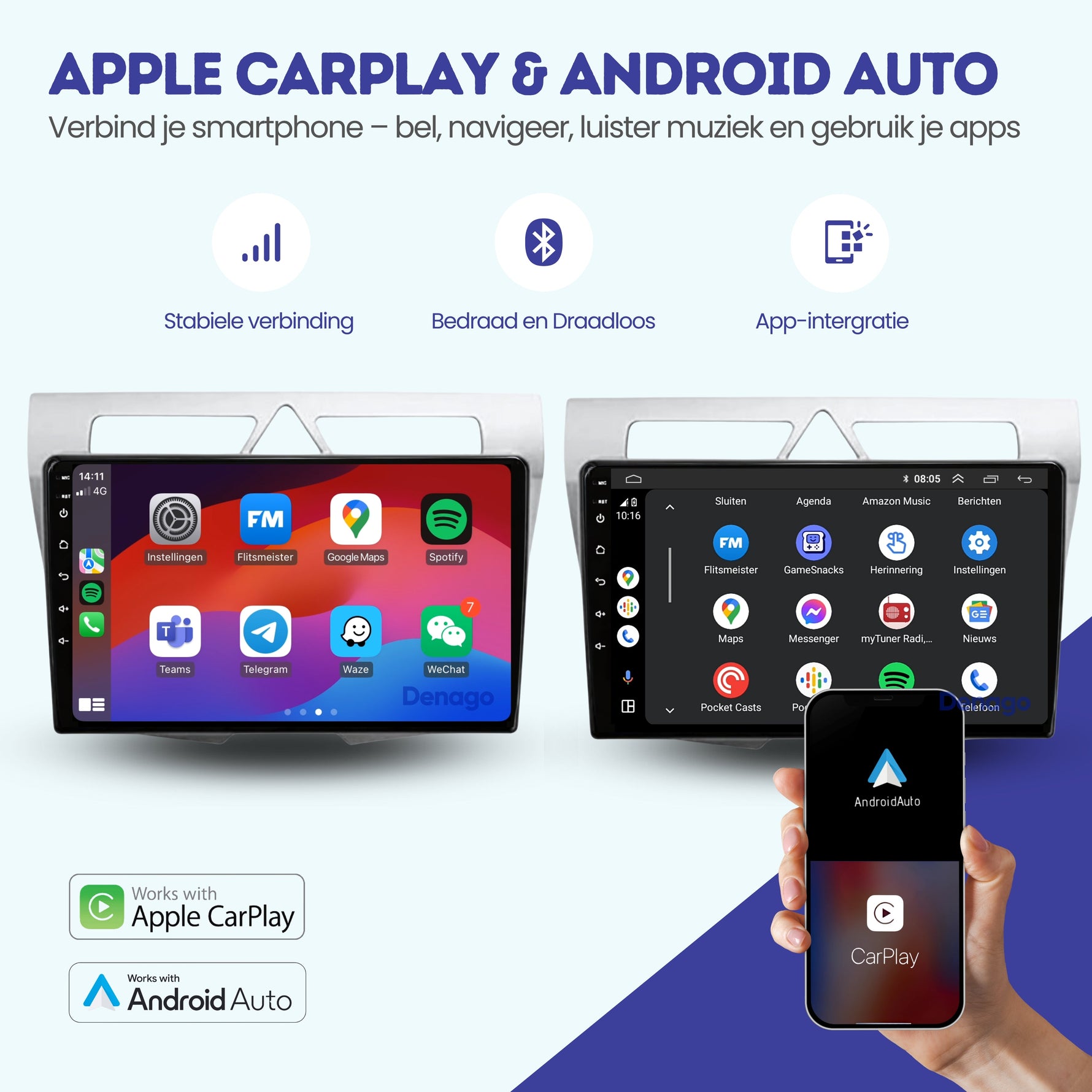 Kia Picanto CarPlay autoradio | 2008 t/m 2010 | Denago DNG-A88 | 9 inch | Android 13 | Draadloos CarPlay & Android Auto | Zilver frame