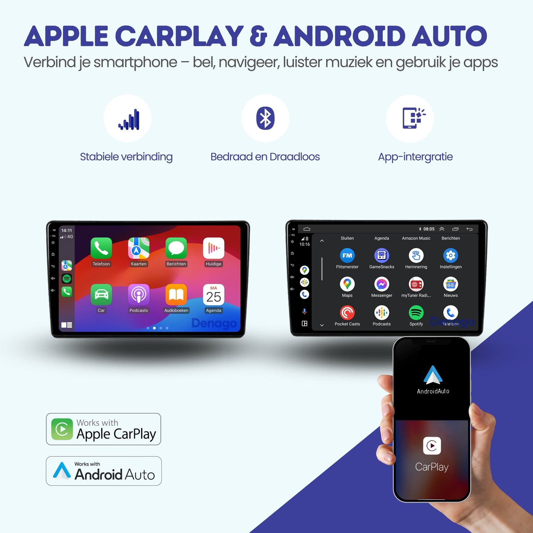 Citroën C3 CarPlay autoradio | 2002 t/m 2010 | Denago DNG-A224 | 9 inch | Android 13 | Draadloos CarPlay & Android Auto