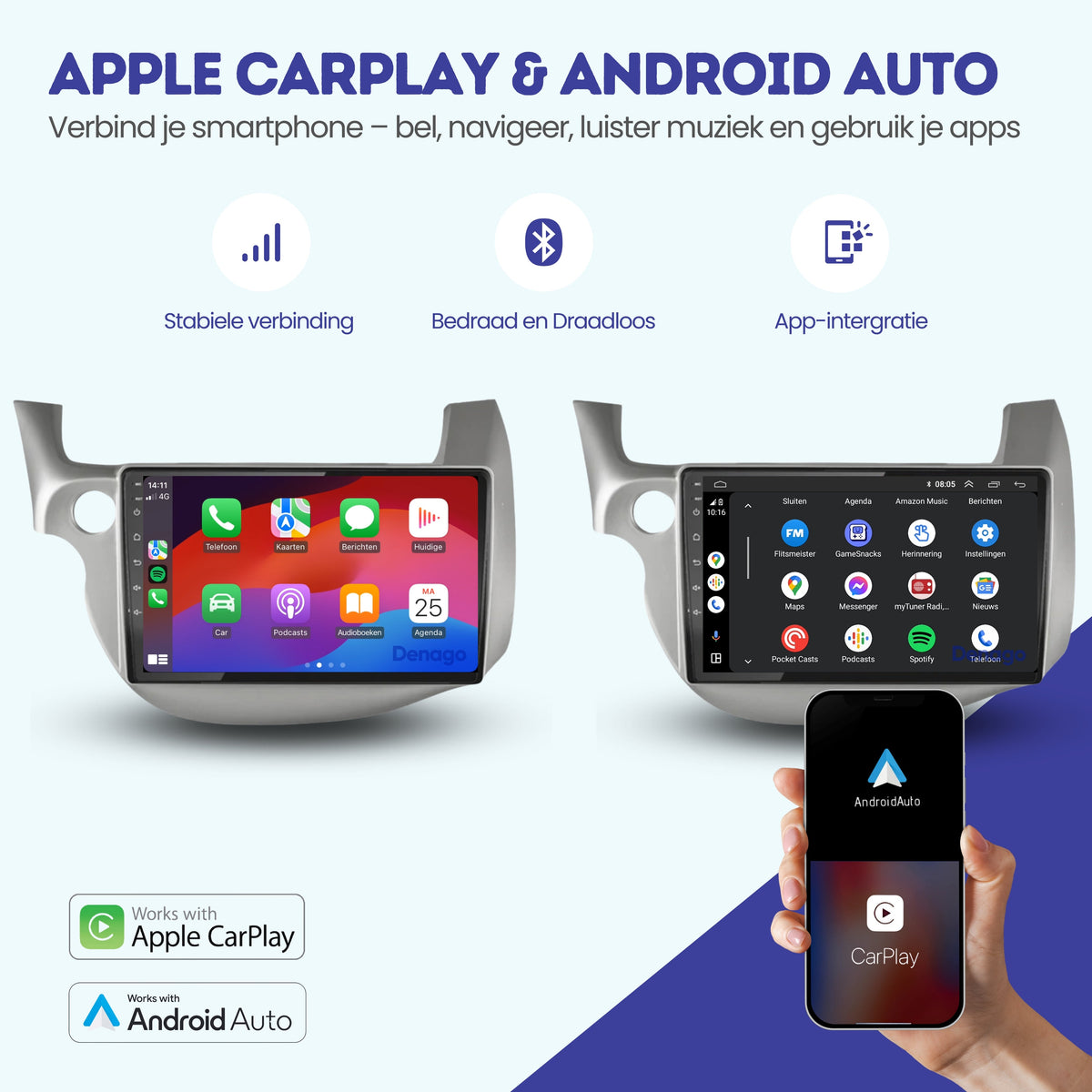 Honda Jazz CarPlay autoradio | 2008 t/m 2013 | Denago DNG-A127 | 9 inch | Android 13 | Draadloos CarPlay & Android Auto-2