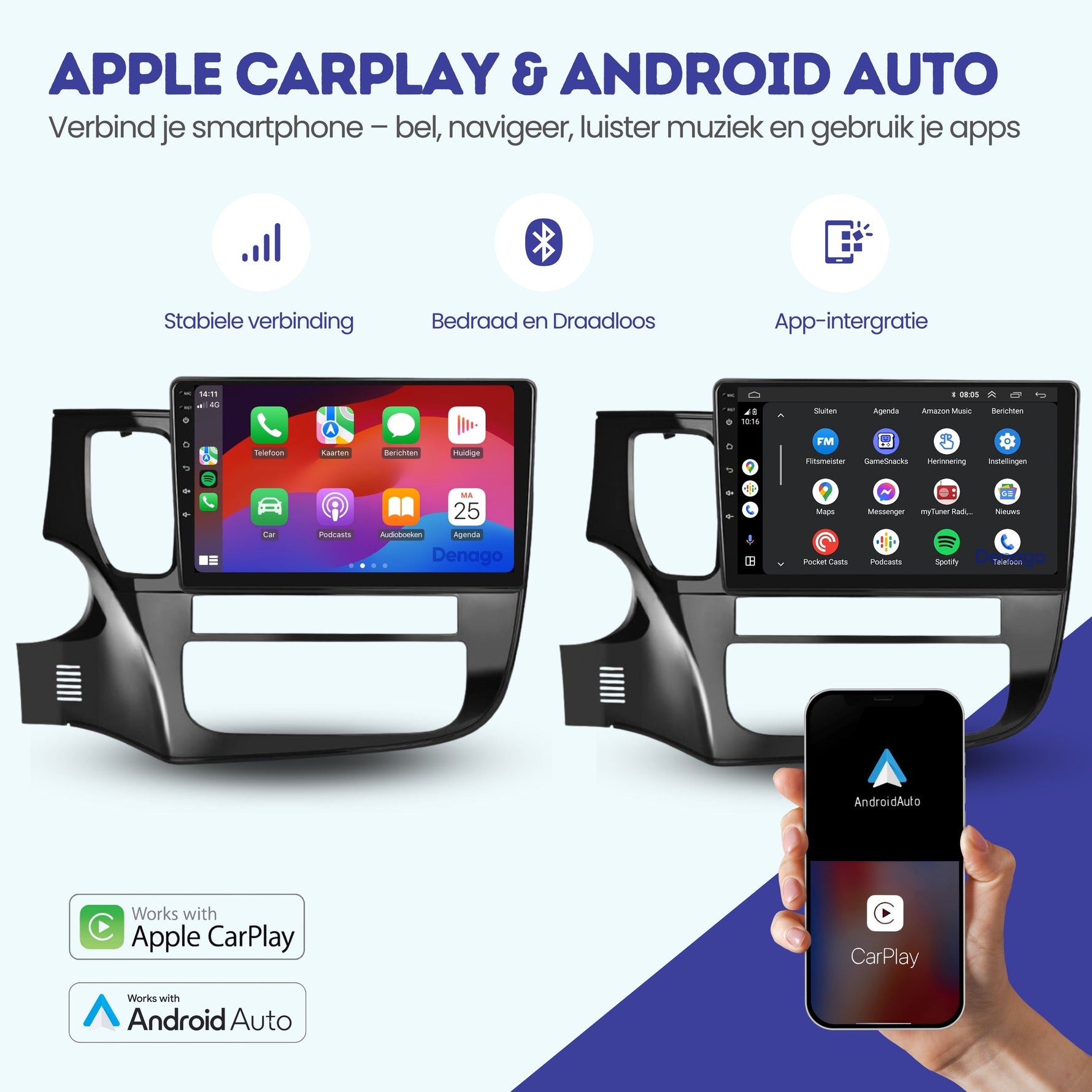 Mitsubishi Outlander CarPlay autoradio | 2012 t/m 2019 | Denago DNG-A124 | 10 inch | Android 13 | Draadloos CarPlay & Android Auto