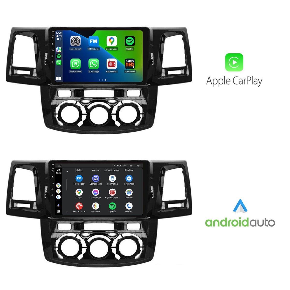 Toyota Hilux CarPlay & Android Auto autoradio | 2008 t/m 2016 | Android 13 | Davilon | Voor handmatige airco