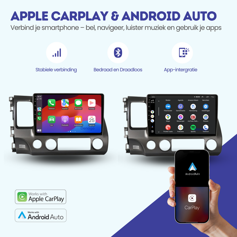 Honda Civic CarPlay autoradio | 2007 t/m 2011 | Denago DNG-A51 | 10 inch | Android 13 | Draadloos CarPlay & Android Auto-8
