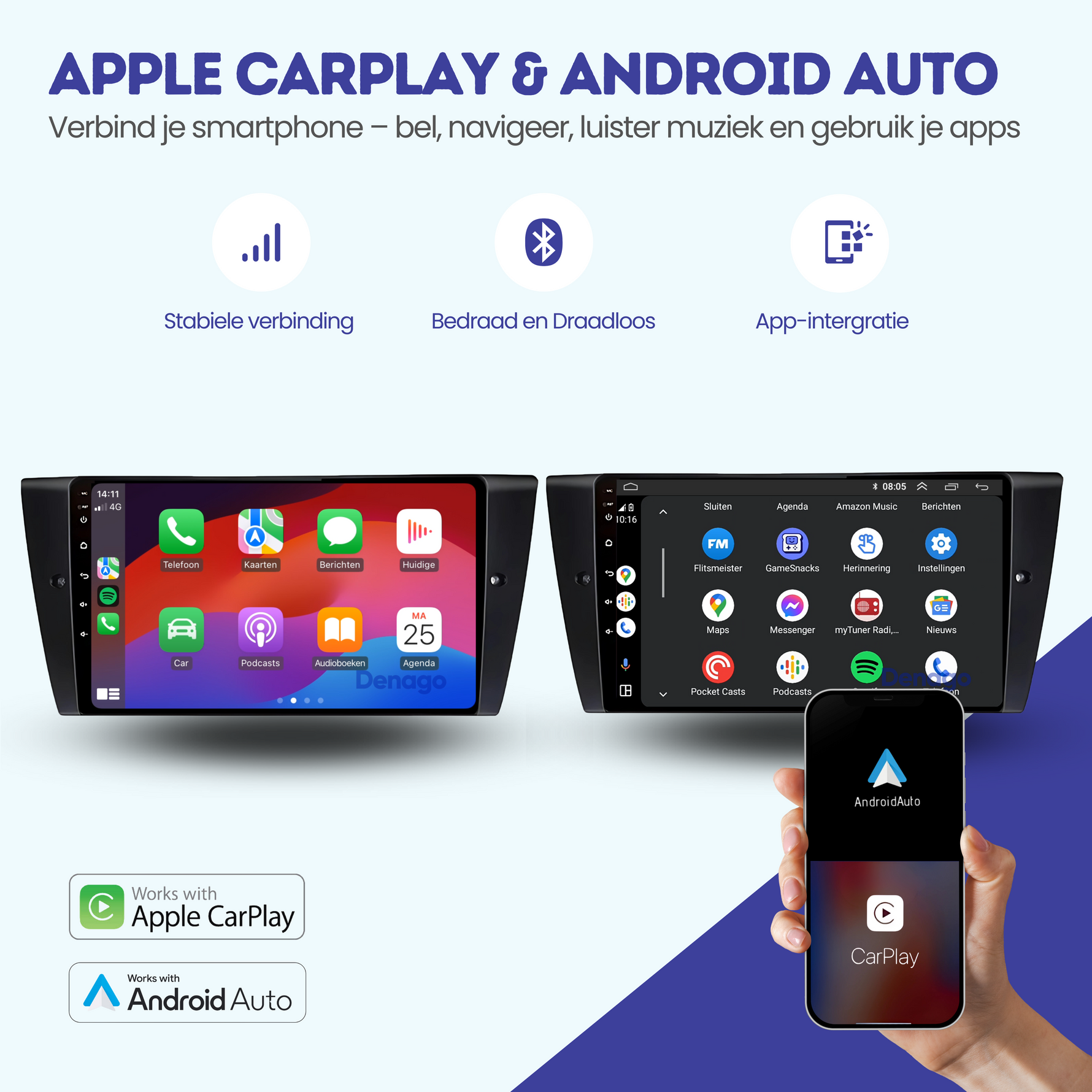 BMW 3 Serie CarPlay autoradio | 2005–2013 | Denago DNG-A72 | 9 inch | Android 13 | Draadloos CarPlay & Android Auto