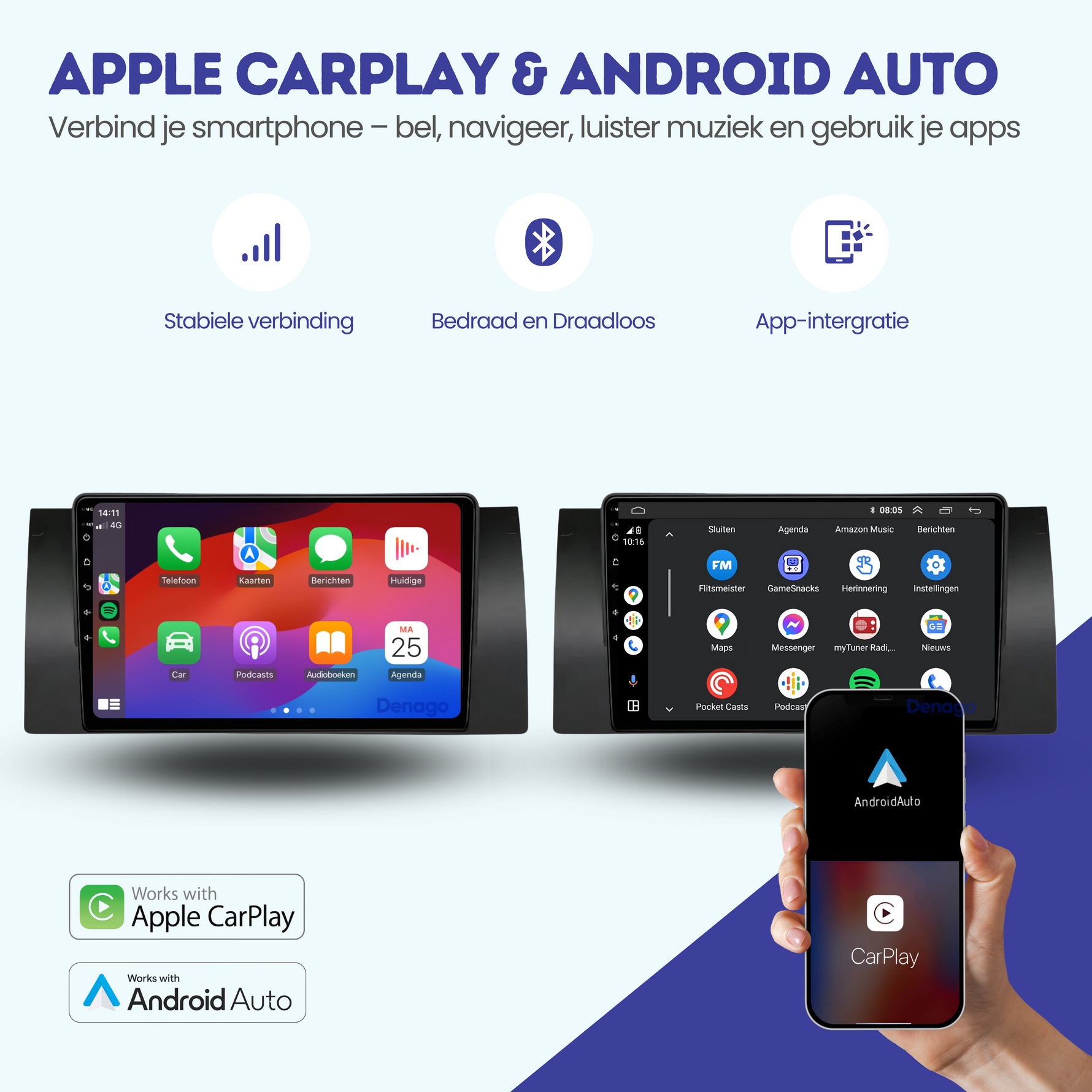 BMW X5 E53 CarPlay autoradio | 2000 t/m 2006 | Denago DNG-A44 | 9 inch | Android 13 | Draadloos CarPlay & Android Auto