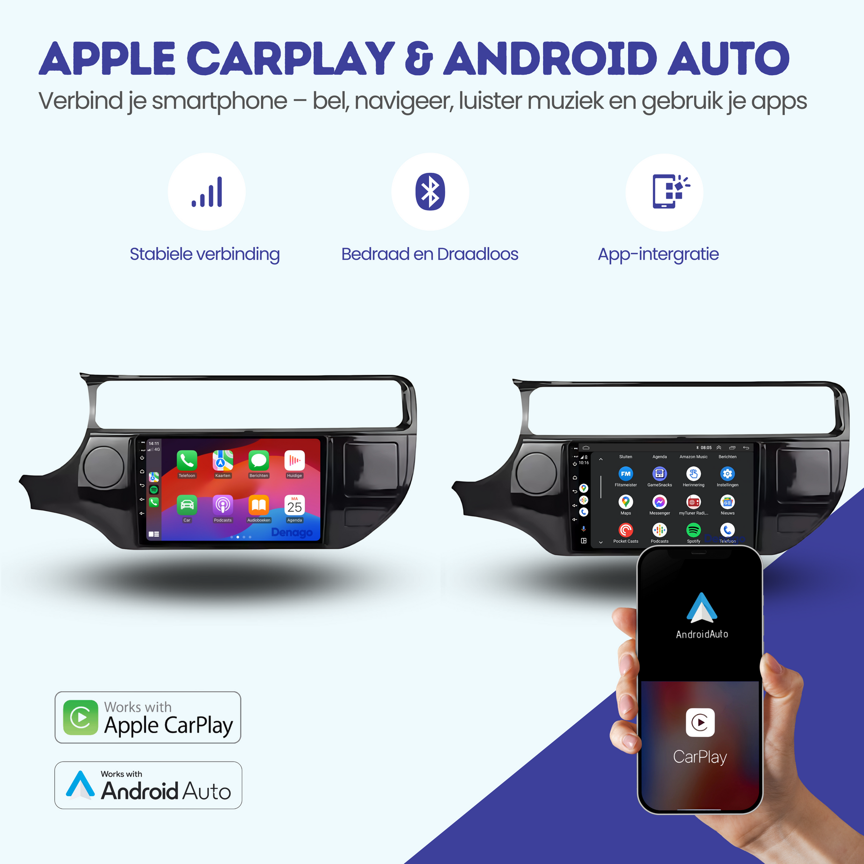 Kia Rio CarPlay autoradio | 2015 t/m 2017 | Denago DNG-A63 | 9 inch | Android 13 | Draadloos CarPlay & Android Auto