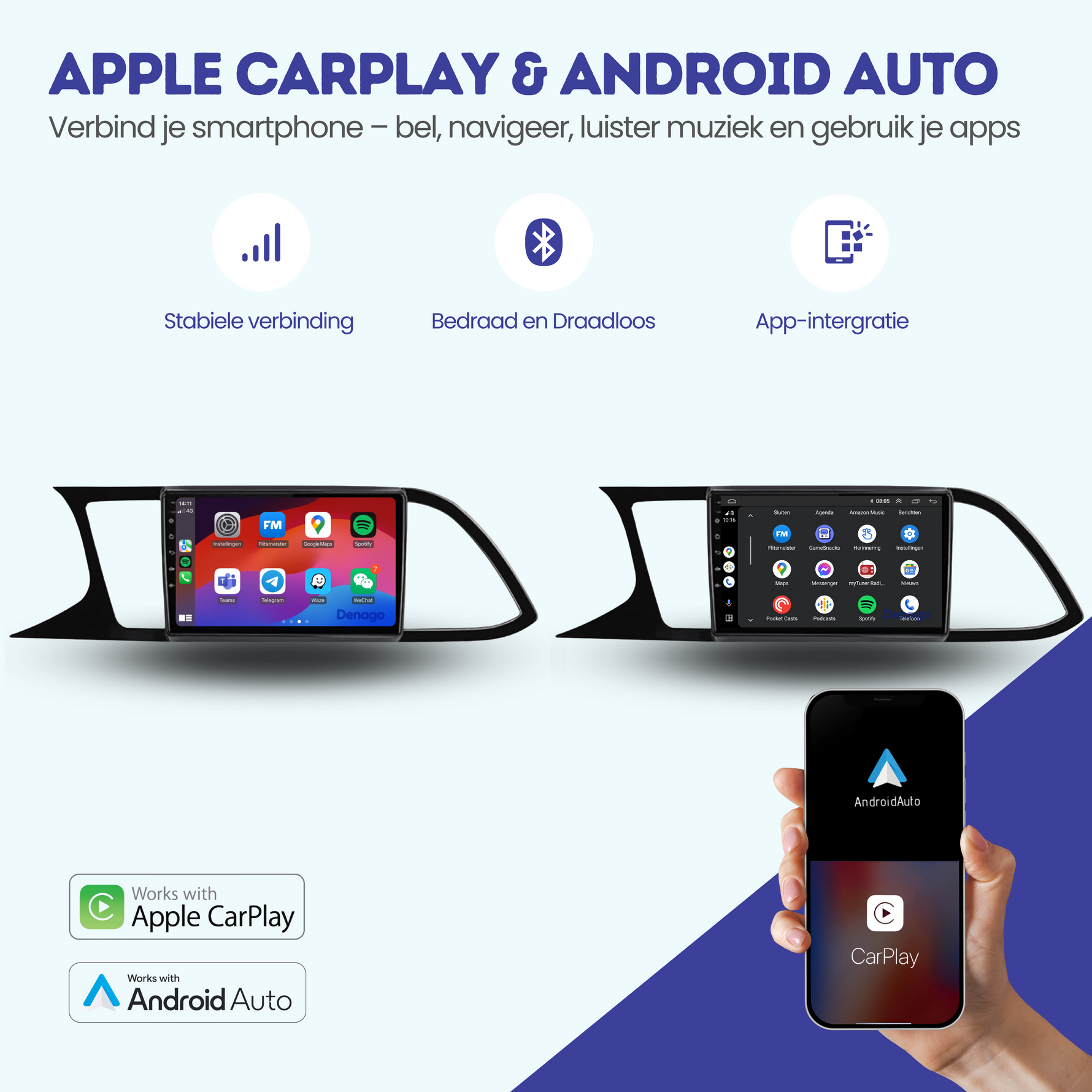 Seat Leon CarPlay autoradio | 2013 t/m 2020 | Denago DNG-A65 | 9 inch | Android 13 | Draadloos CarPlay & Android Auto
