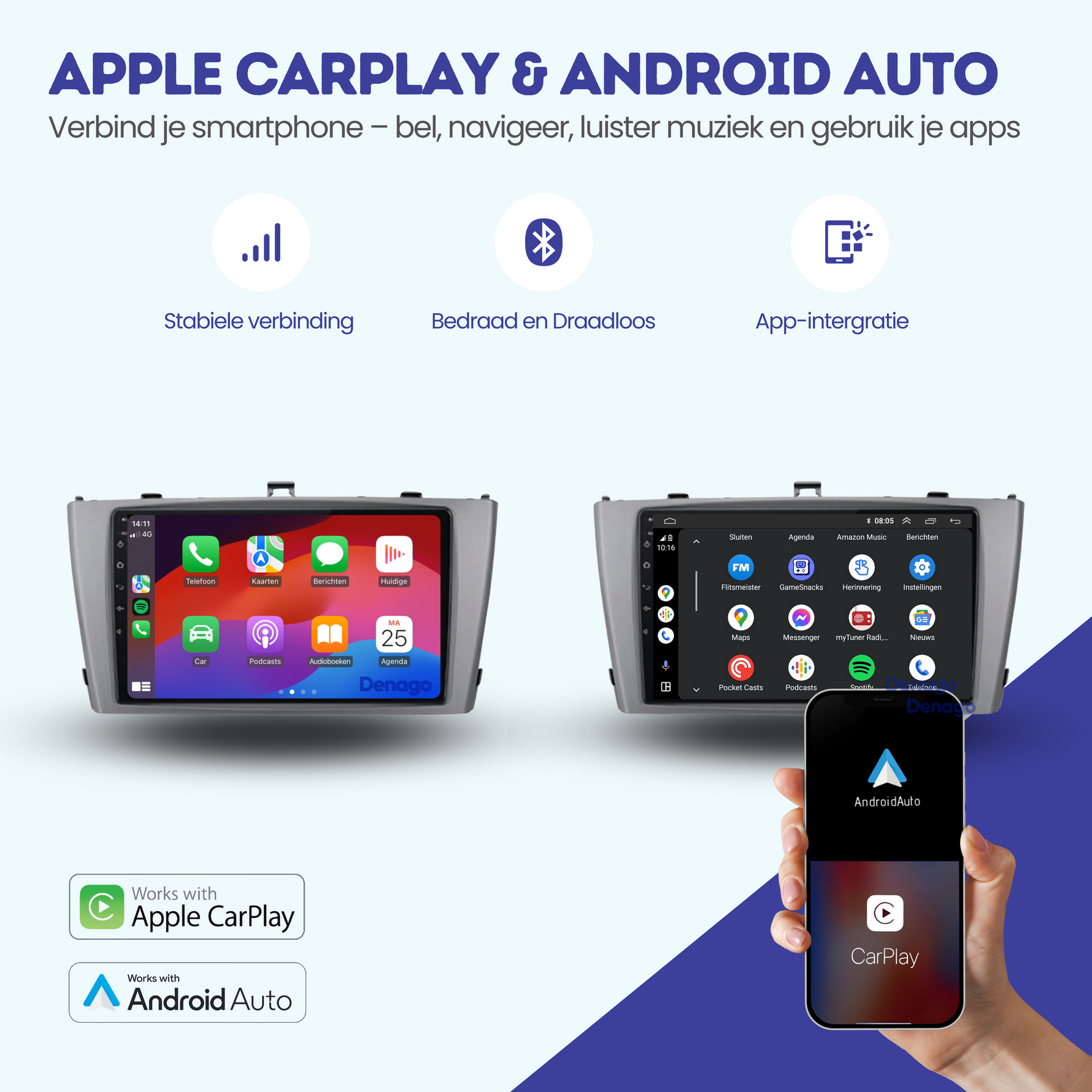 Toyota Avensis CarPlay autoradio | 2009 t/m 2014 | Denago DNG-A45 | 9 inch | Android 13 | Draadloos CarPlay & Android Auto