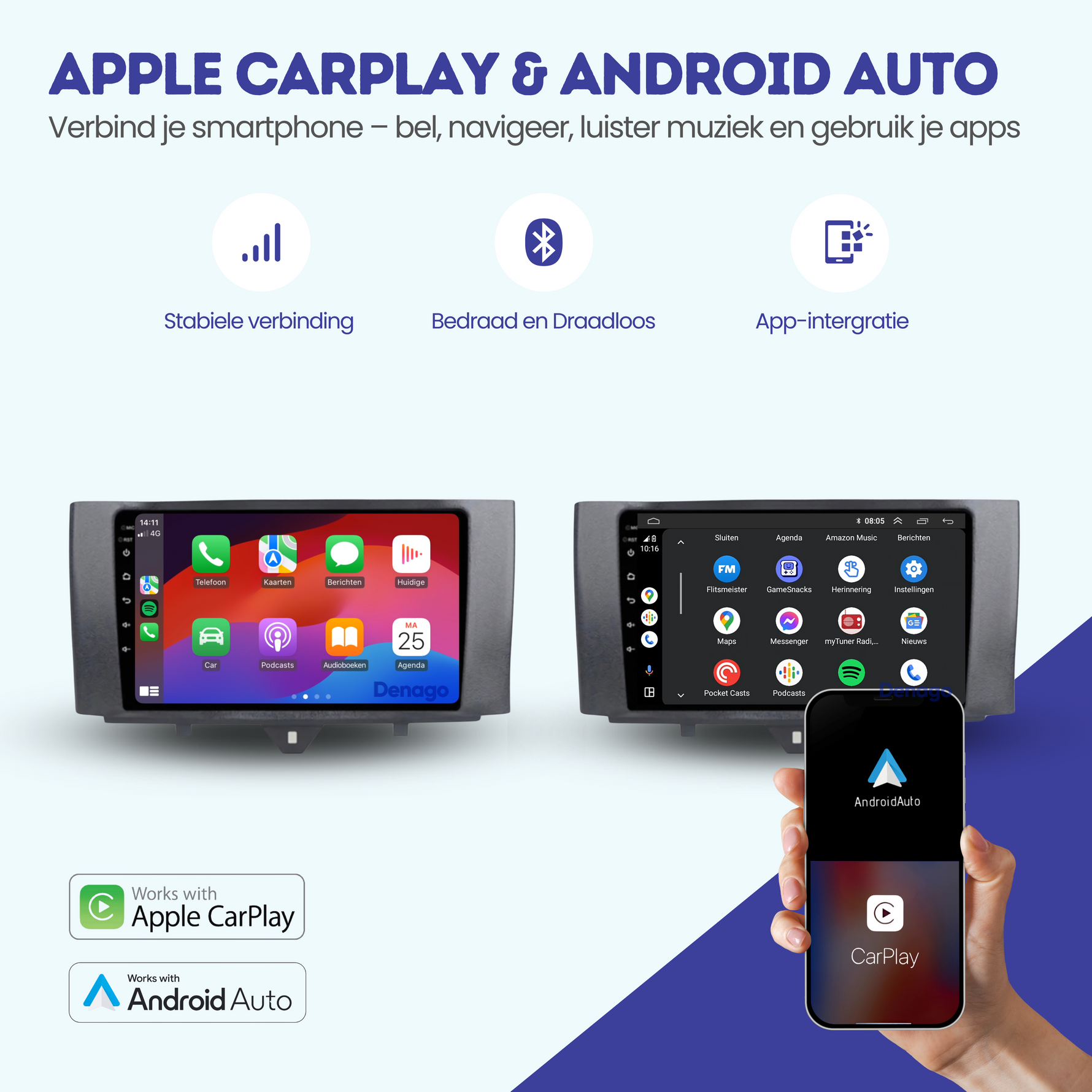Smart Fortwo CarPlay autoradio | 2011 t/m 2015 | Denago DNG-A46 | 9 inch | Android 13 | Draadloos CarPlay & Android Auto