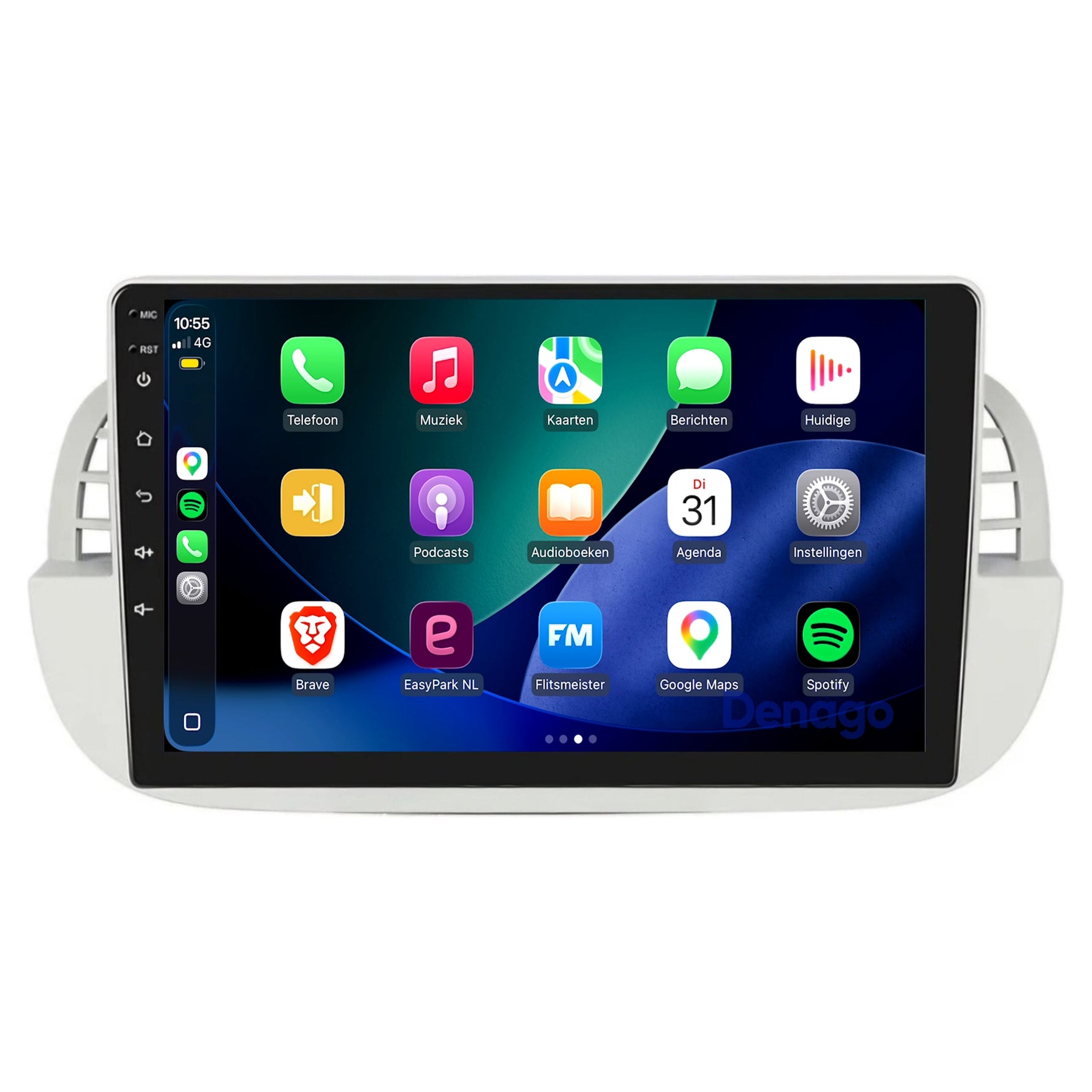 Fiat 500 CarPlay autoradio Wit | 2007 t/m 2015 | Denago DNG-A408 | 9 inch | Android 13 | Draadloos CarPlay & Android Auto