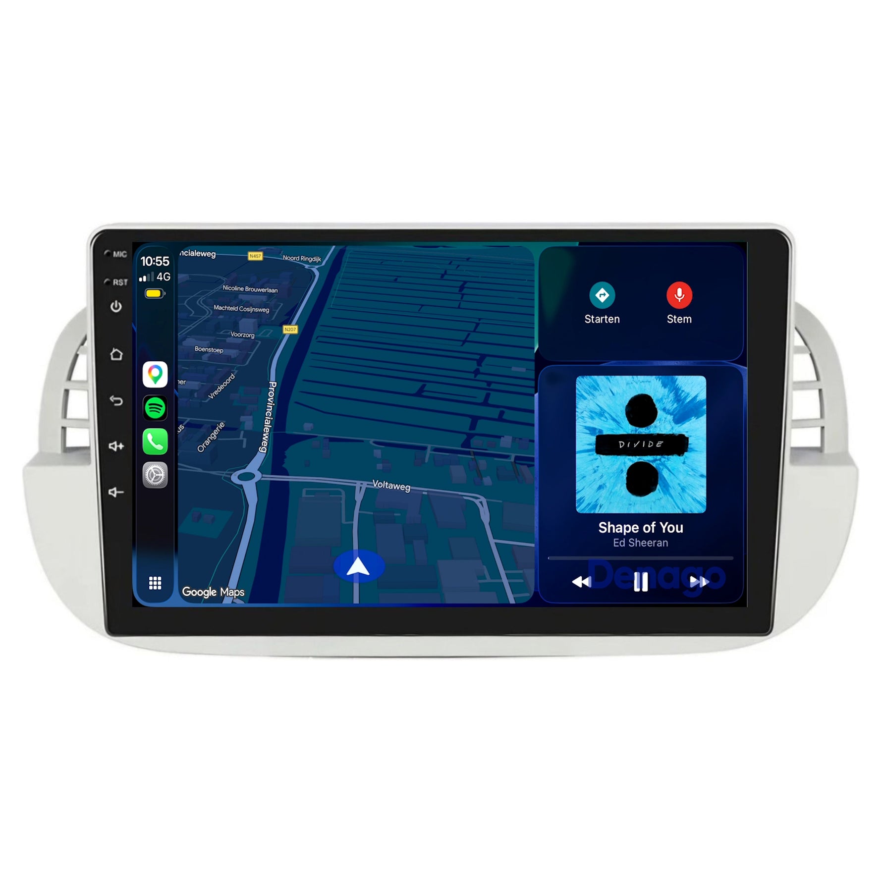 Fiat 500 CarPlay autoradio Wit | 2007 t/m 2015 | Denago DNG-A408 | 9 inch | Android 13 | Draadloos CarPlay & Android Auto
